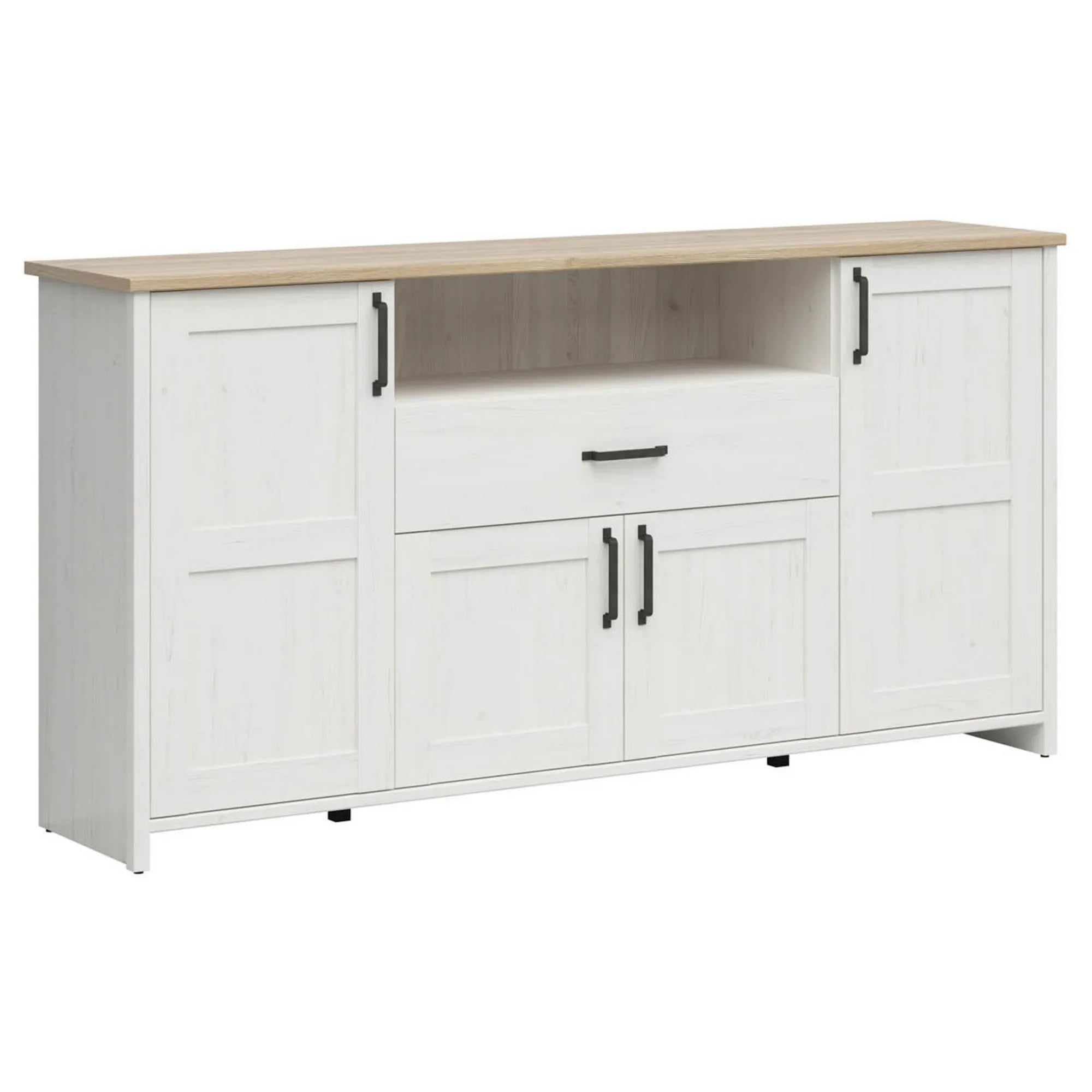 Comoda LOKSA, pin alb/stejar grandson, PAL laminat, 194x43x99 cm