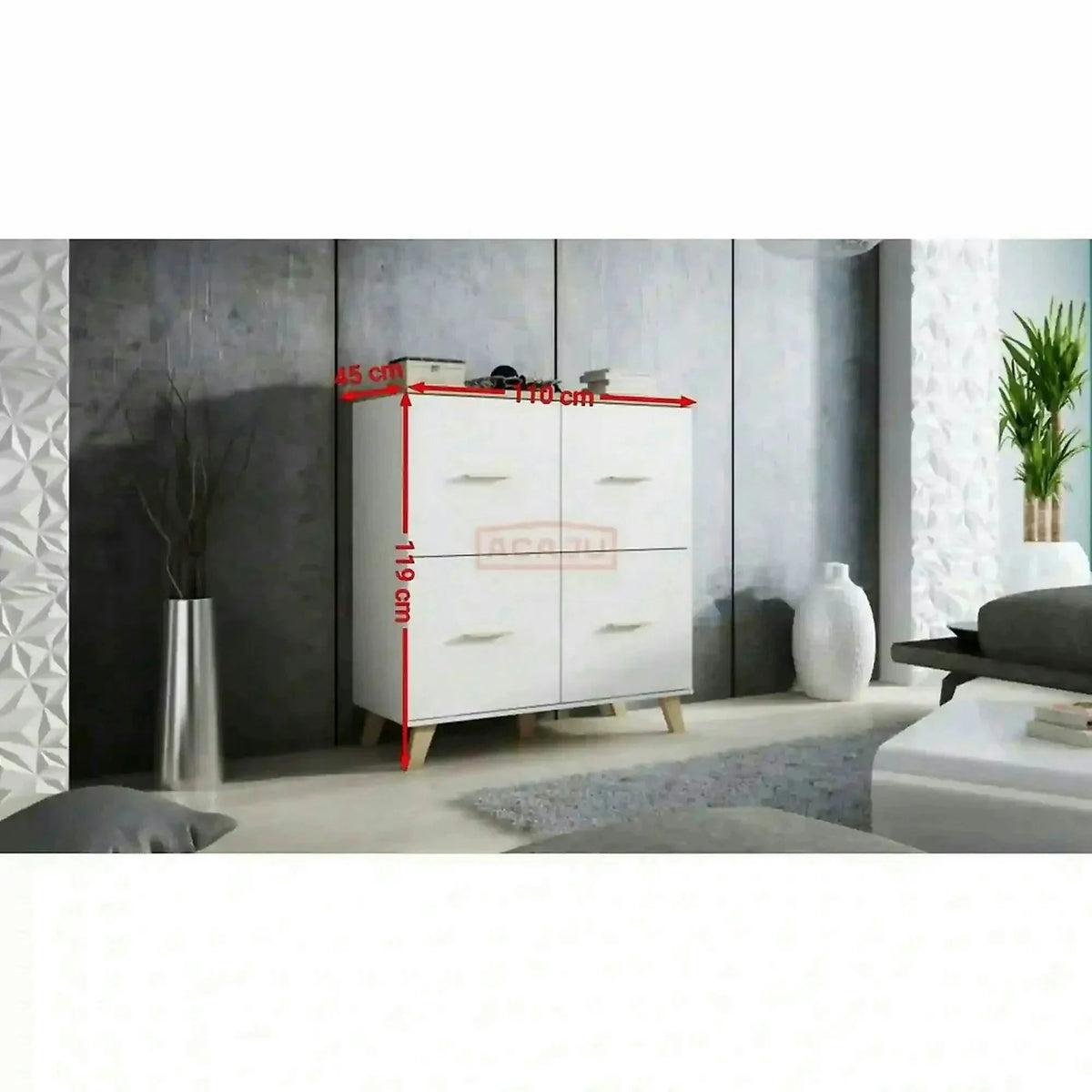 Comoda Lotta, alb, PAL, 110x45x119 cm