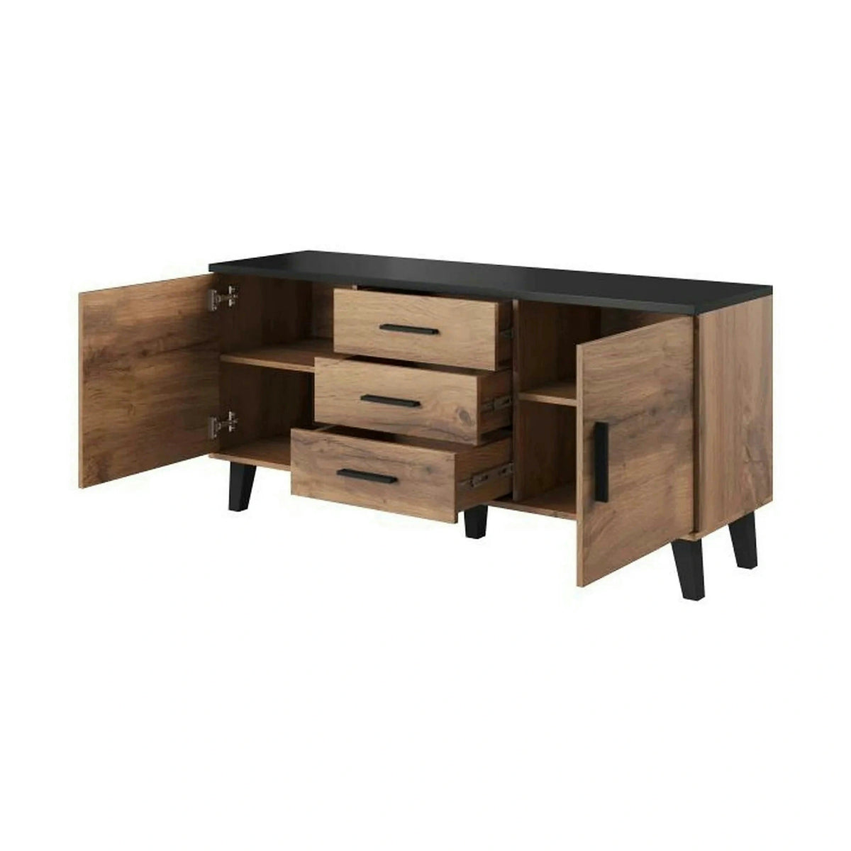 Comoda LOTTA, stejar wotan/negru, PAL, 150x45x69 cm