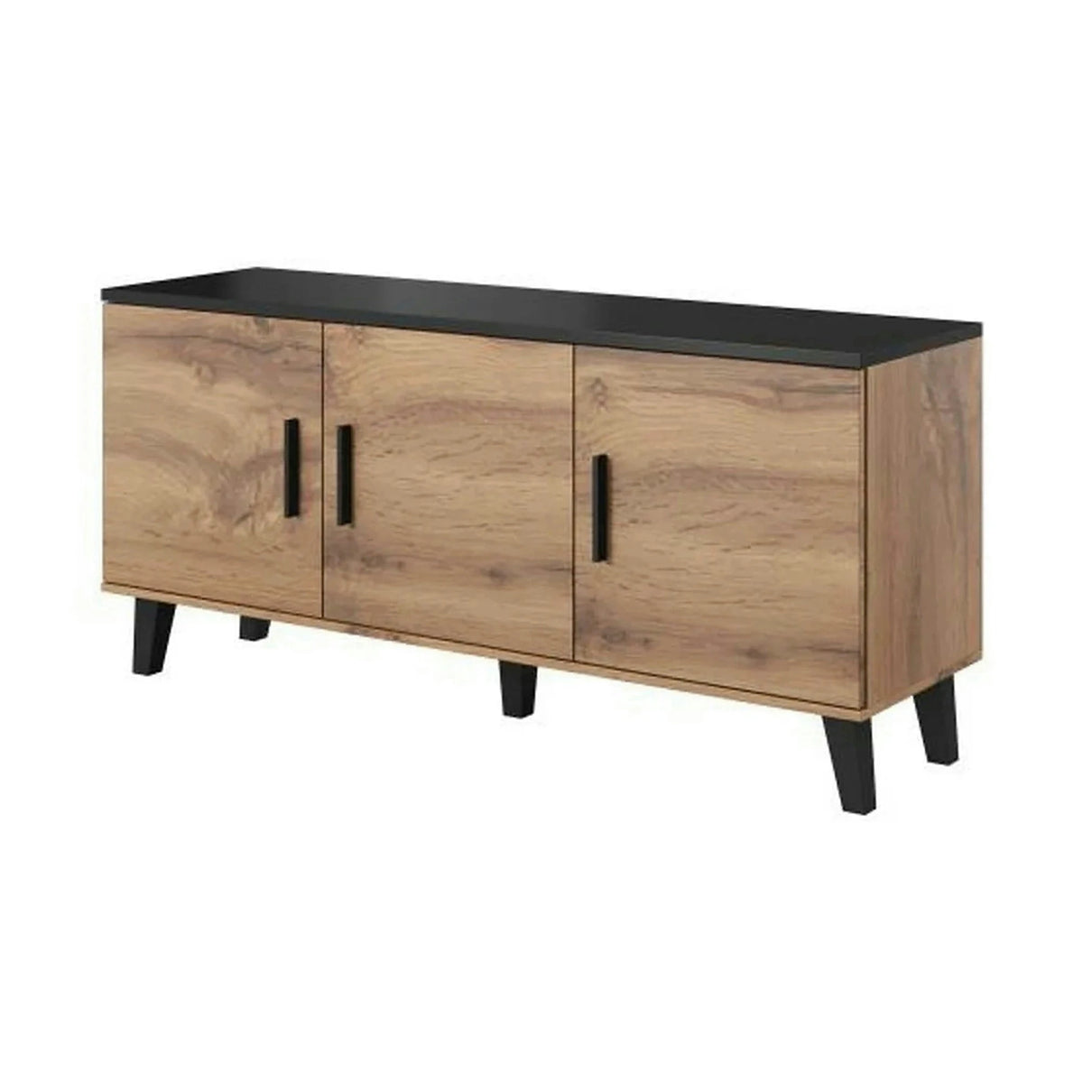 Comoda LOTTA, stejar wotan/negru, PAL, cu 3 usi, 150x45x69 cm