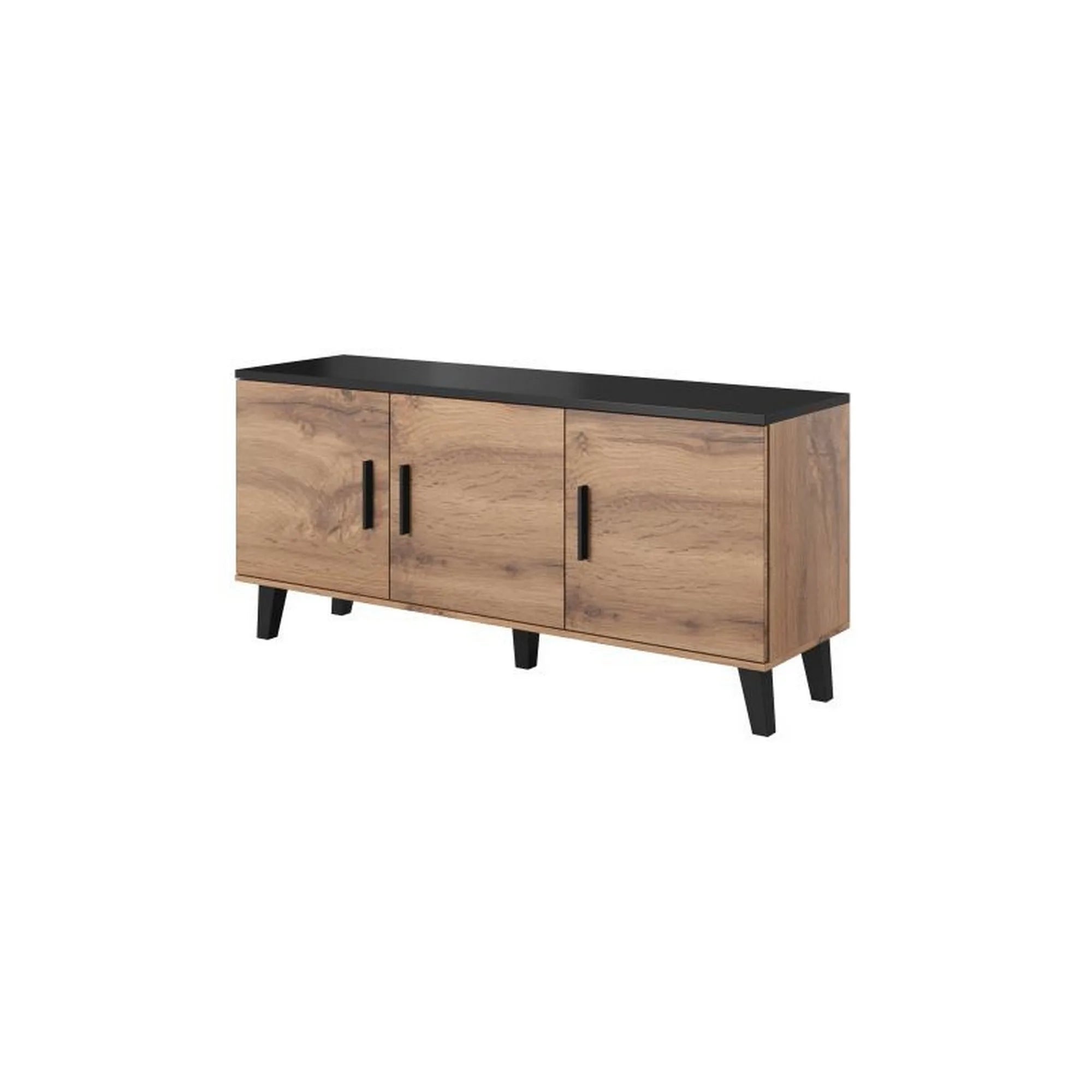 Comoda LOTTA, stejar wotan/negru, PAL, cu 3 usi, 150x45x69 cm