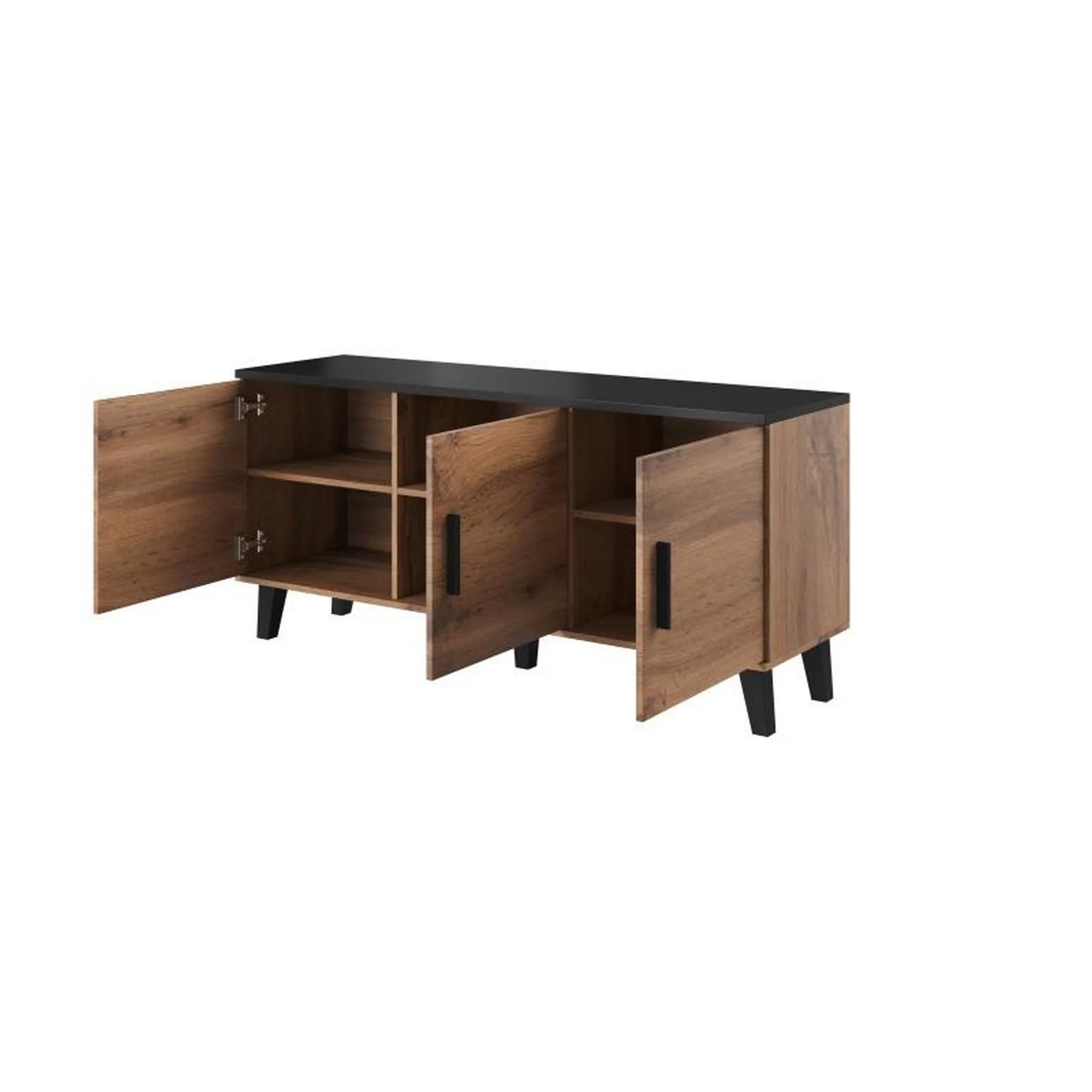 Comoda LOTTA, stejar wotan/negru, PAL, cu 3 usi, 150x45x69 cm