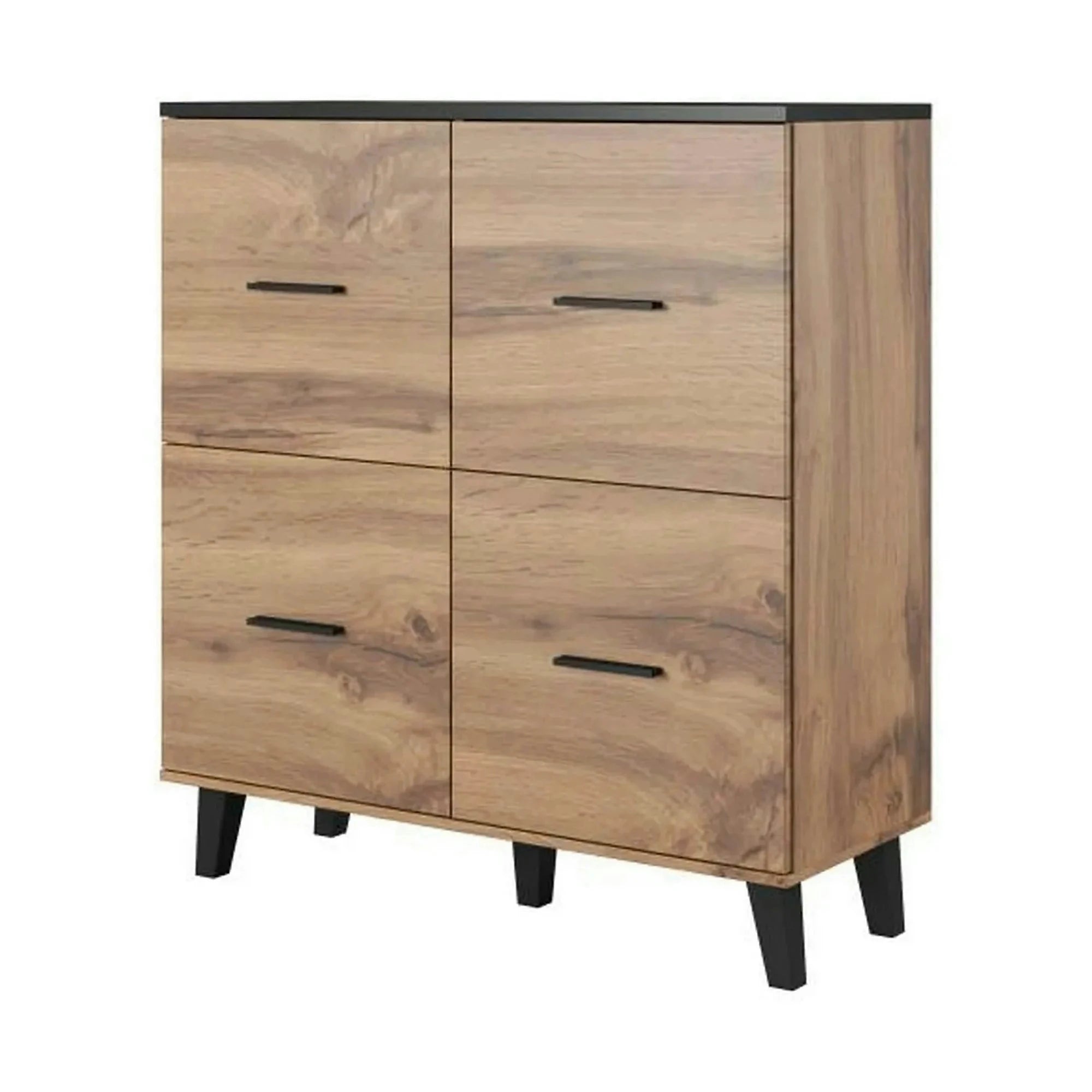 Comoda LOTTA, stejar wotan/negru, PAL, cu 4 usi, 110x45x119 cm