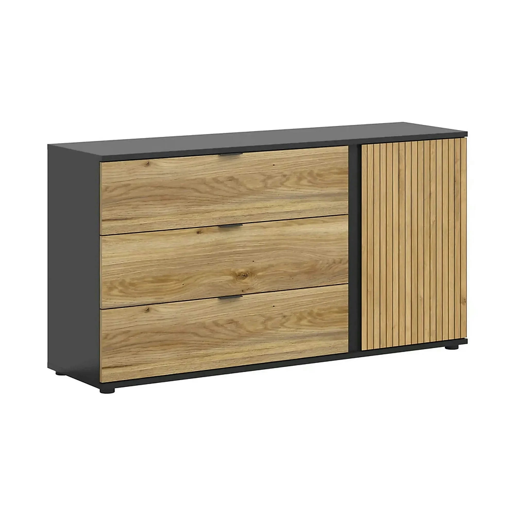Comoda LUEN, stejar/negru, PAL laminat, 144x40x77 cm
