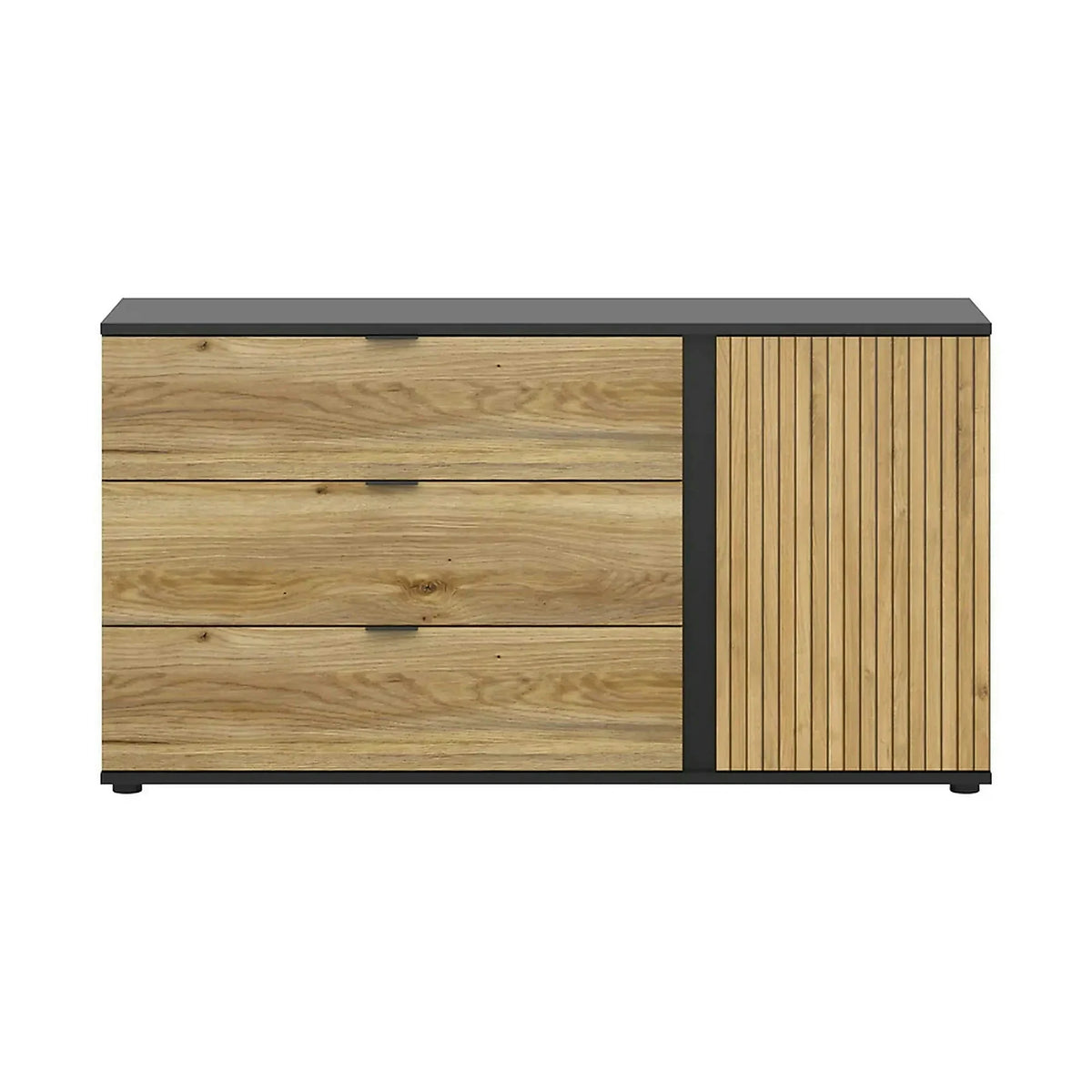 Comoda LUEN, stejar/negru, PAL laminat, 144x40x77 cm
