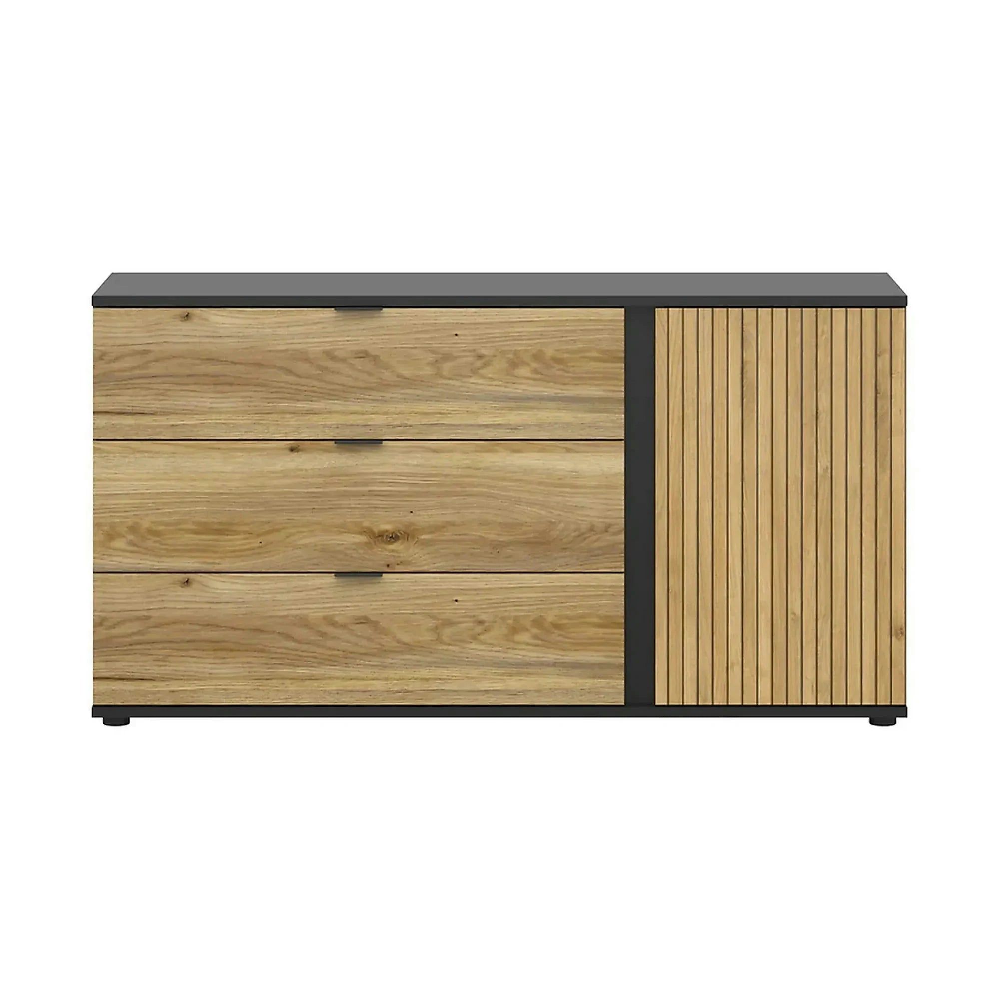 Comoda LUEN, stejar/negru, PAL laminat, 144x40x77 cm