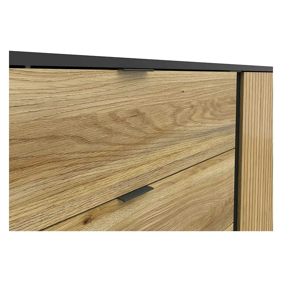 Comoda LUEN, stejar/negru, PAL laminat, 144x40x77 cm