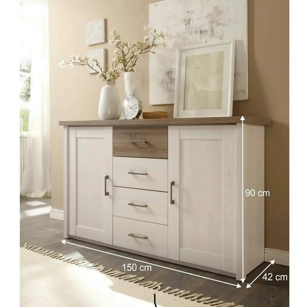 Comoda LUMERA, stejar trufa/pin alb, DTD laminat, 150x42x90 cm