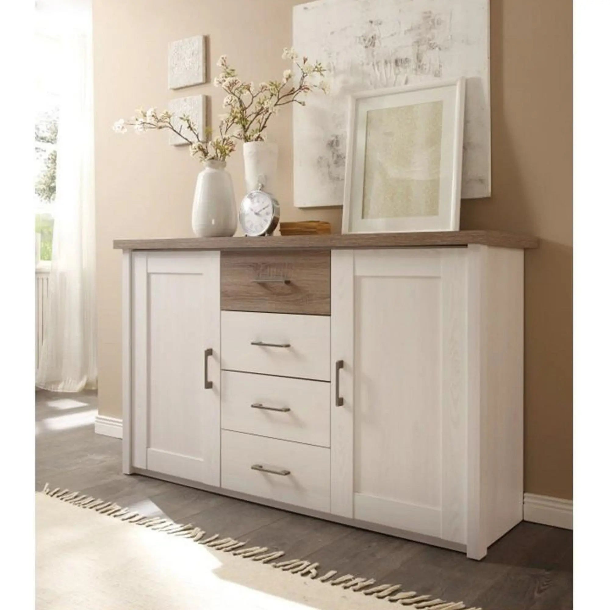 Comoda LUMERA, stejar trufa/pin alb, DTD laminat, 150x42x90 cm