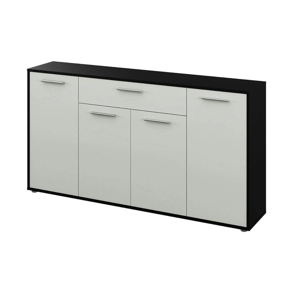 Comoda LUNIA, alb/negru/crom, 163x33x86 cm