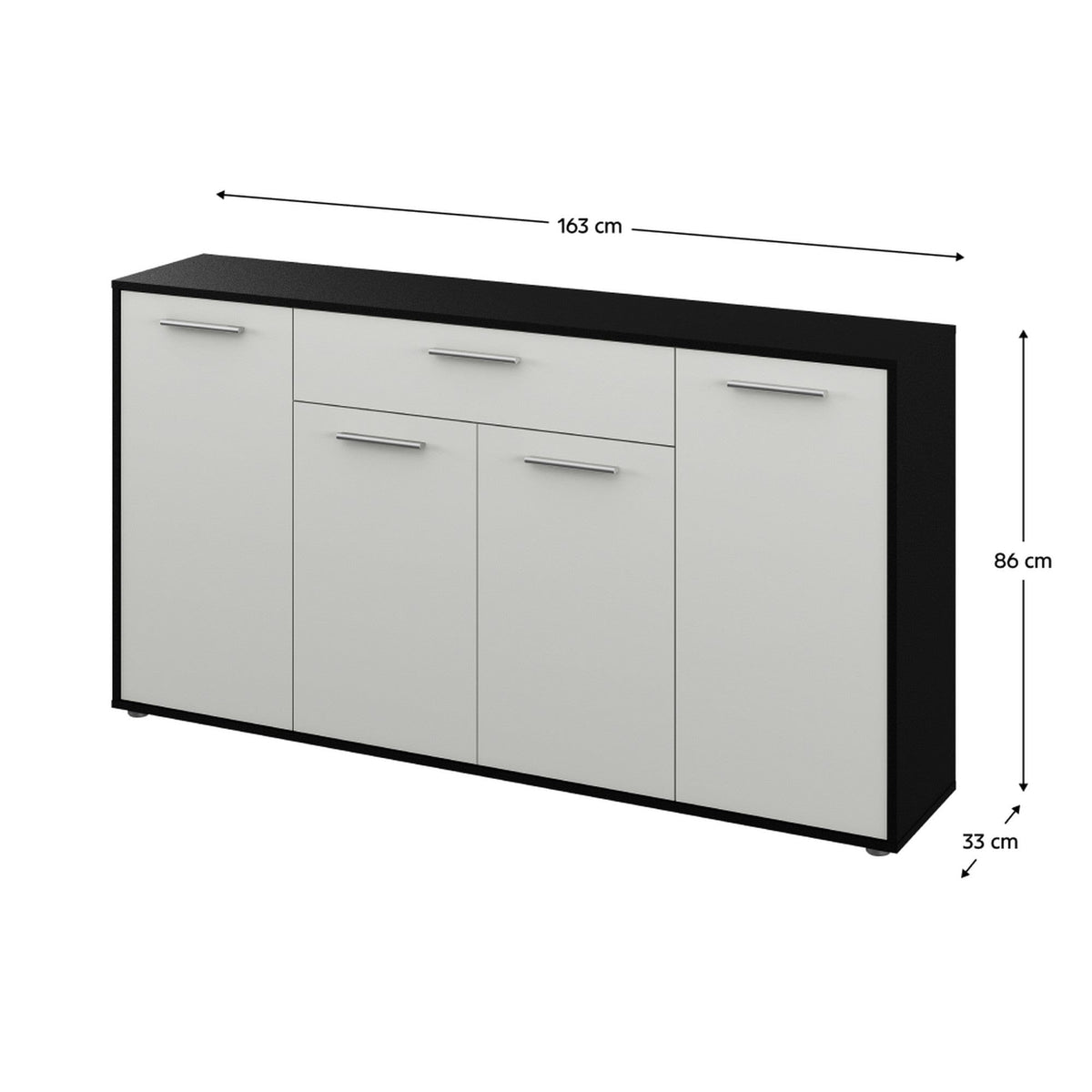 Comoda LUNIA, alb/negru/crom, 163x33x86 cm