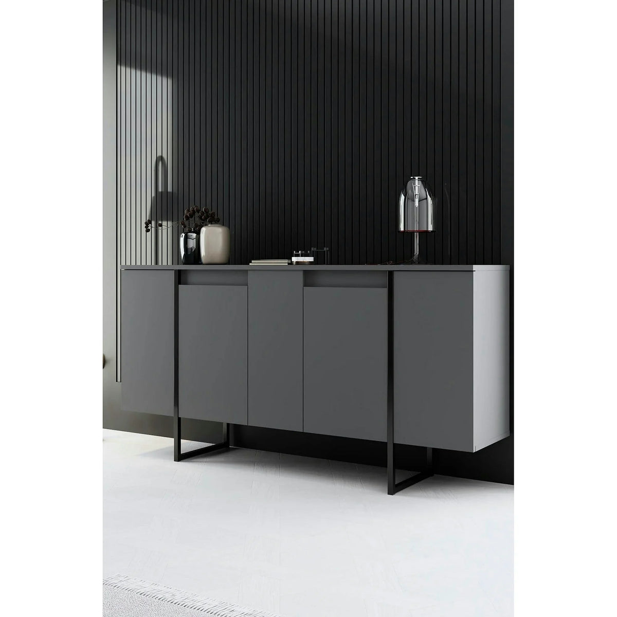 Comoda LUXE, gri antracit/negru, PAL melaminat, 160x35x80 cm