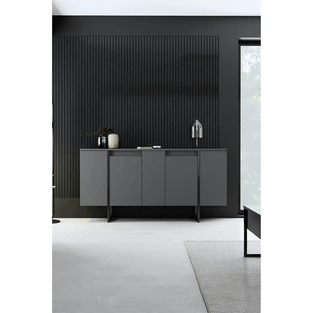 Comoda LUXE, gri antracit/negru, PAL melaminat, 160x35x80 cm