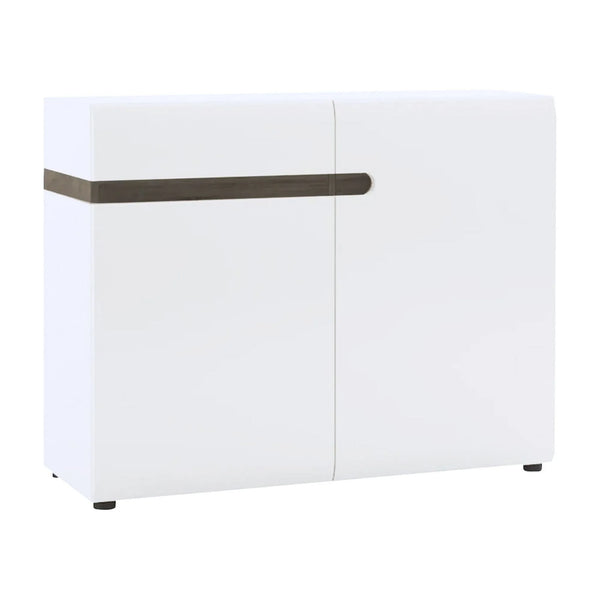 Comoda LYNATET TYP 35, alb lucios/stejar sonoma, PAL laminat, 110x42x87 cm