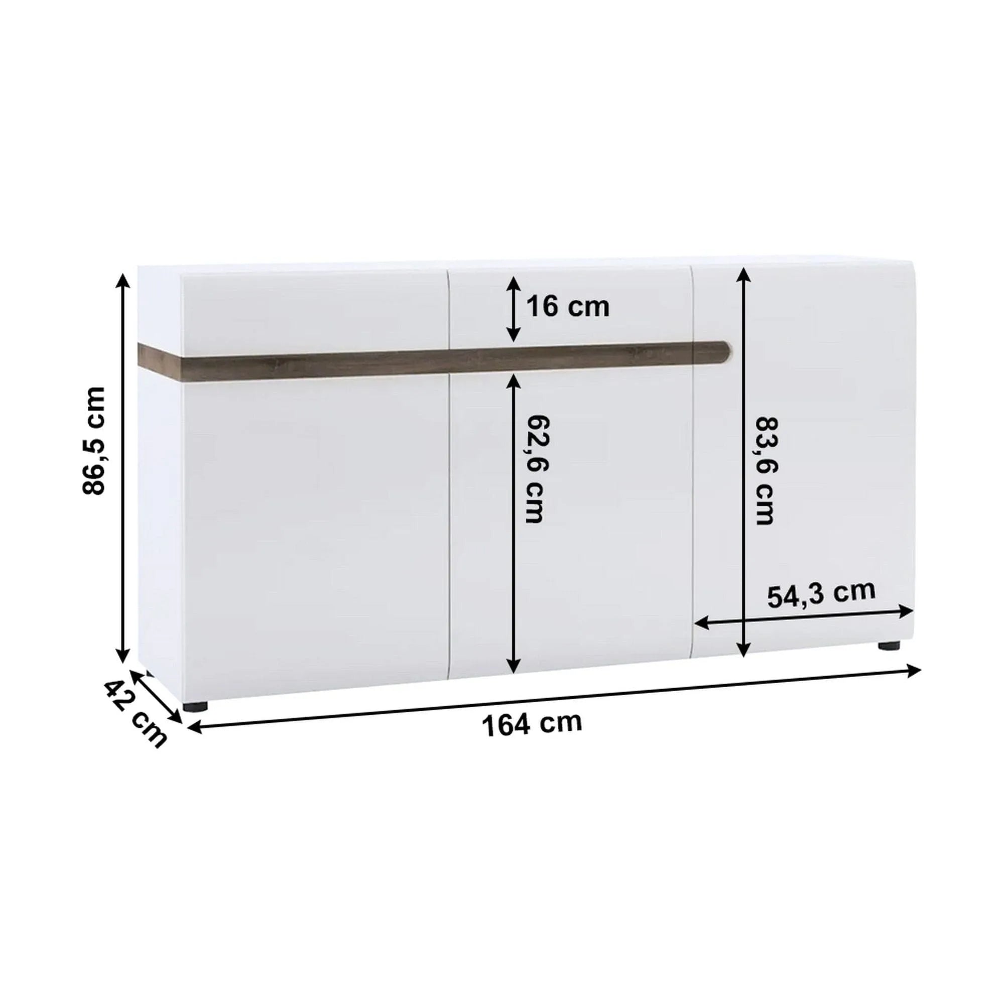 Comoda LYNATET TYP 40, PAL laminat, alb lucios/stejar sonoma truflu, 164x86,5x42 cm