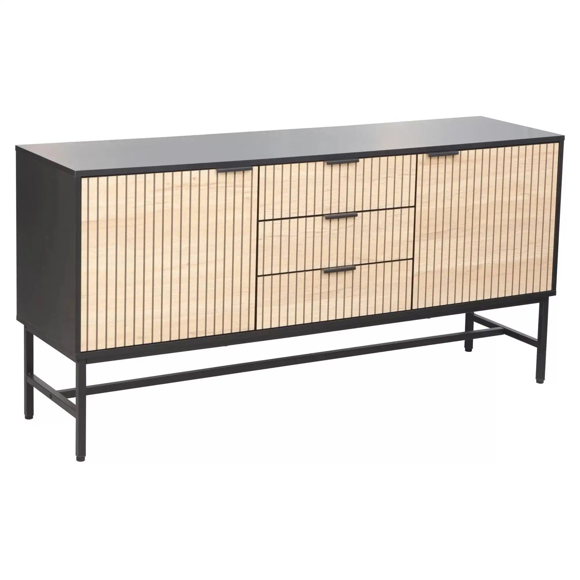 Comoda MAGO K1, negru/stejar, PAL/metal, 150x40x75 cm