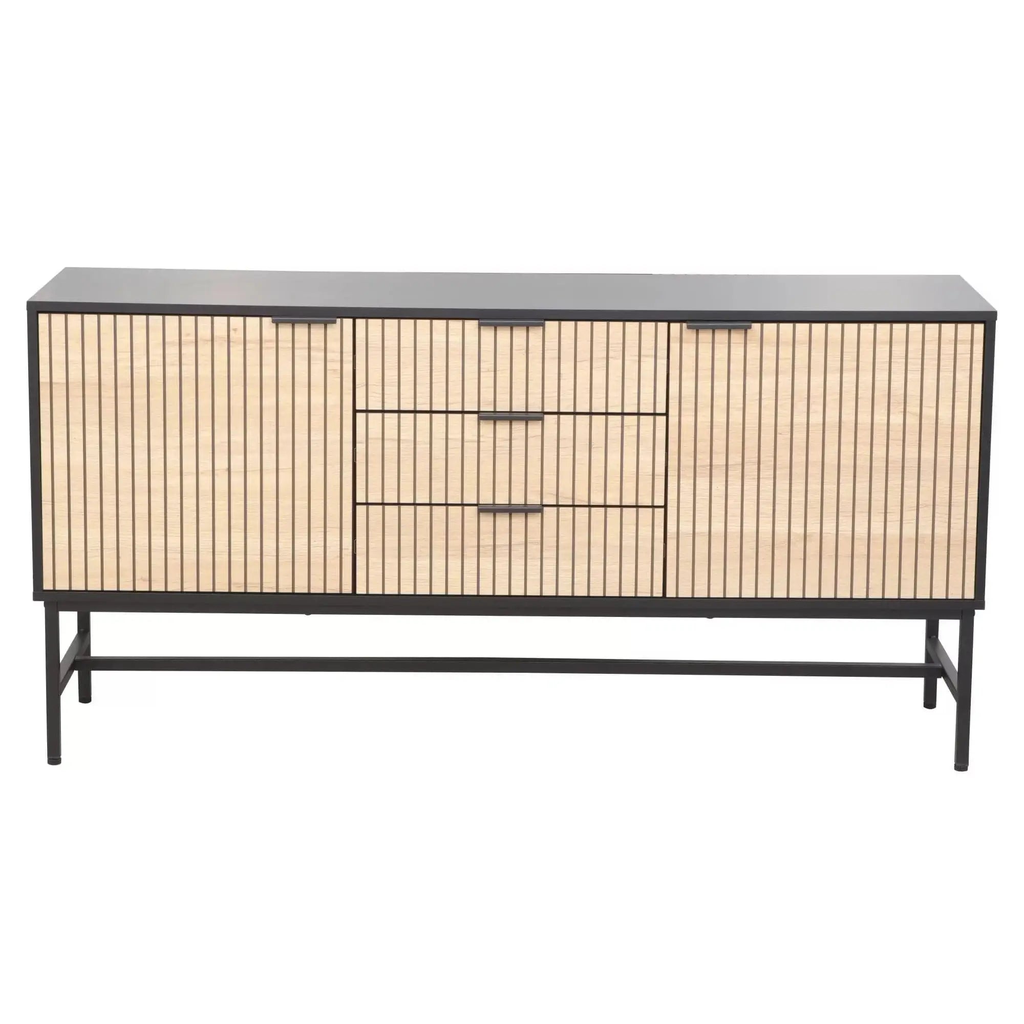 Comoda MAGO K1, negru/stejar, PAL/metal, 150x40x75 cm