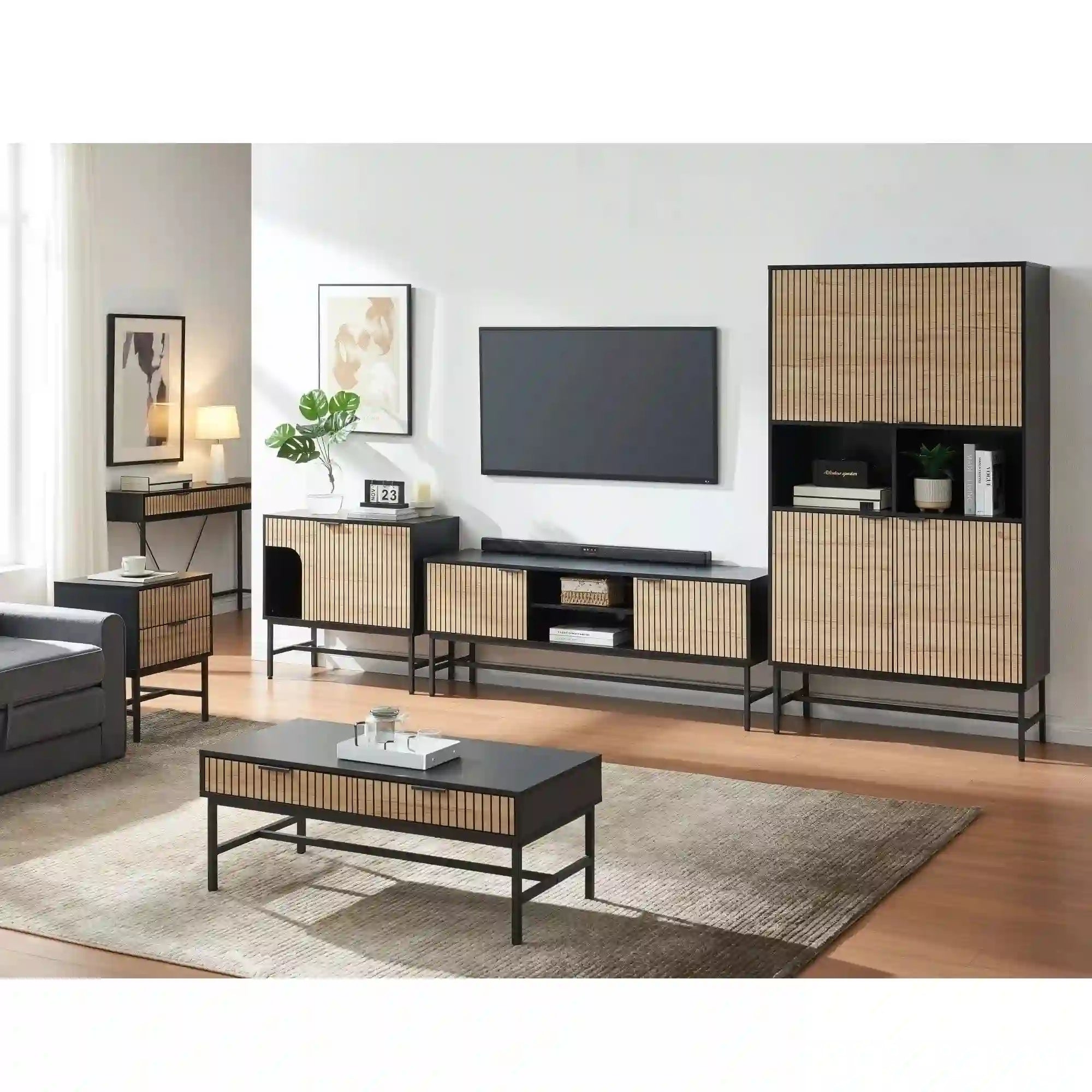 Comoda MAGO K2, negru/stejar, PAL/metal, 80x40x90 cm