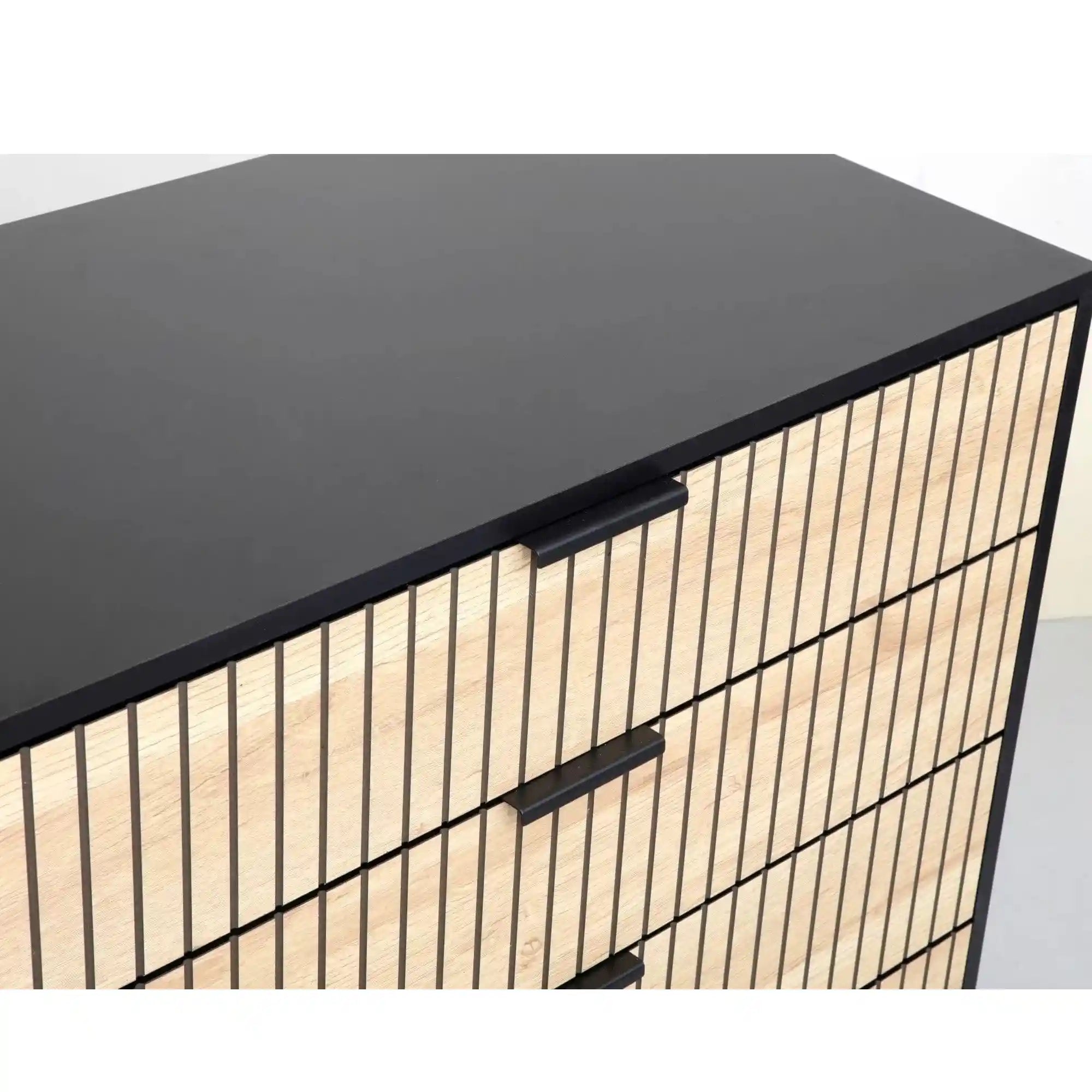 Comoda MAGO K2, negru/stejar, PAL/metal, 80x40x90 cm