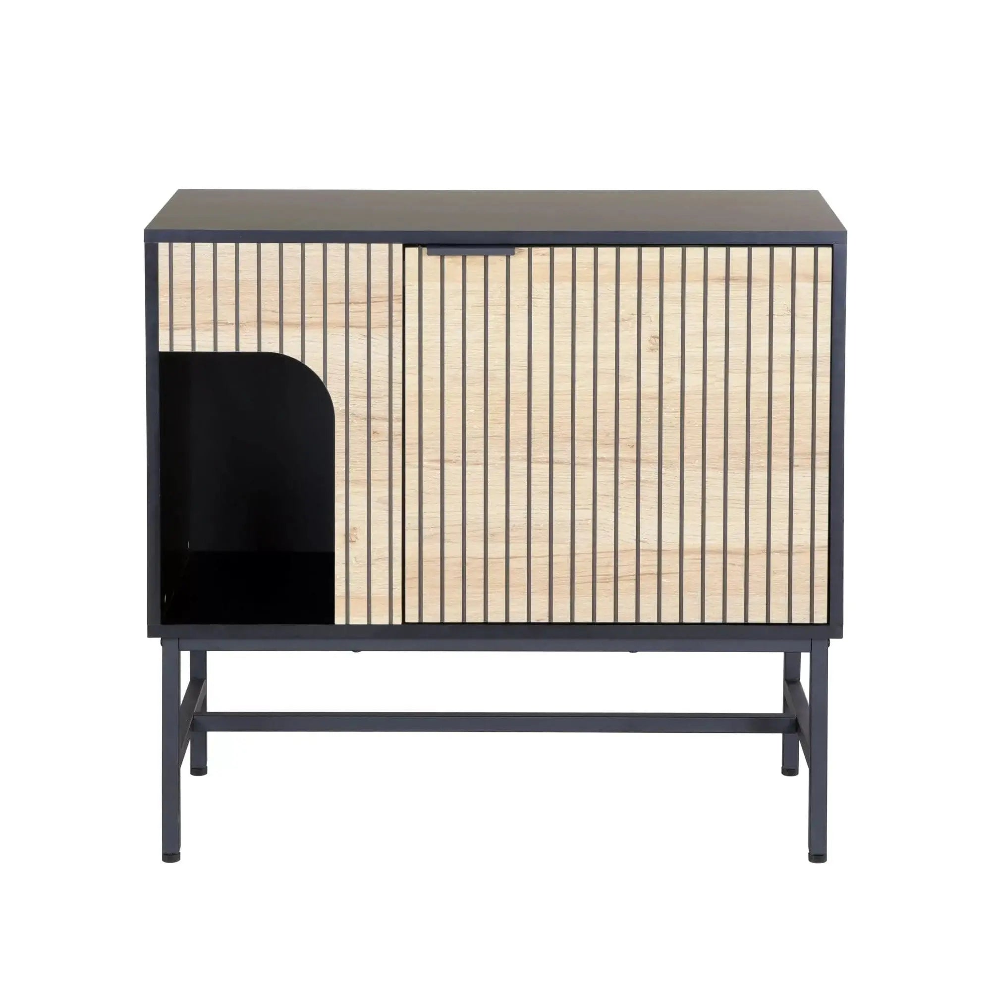 Comoda MAGO K3, negru/stejar, PAL/metal, 80x40x75 cm