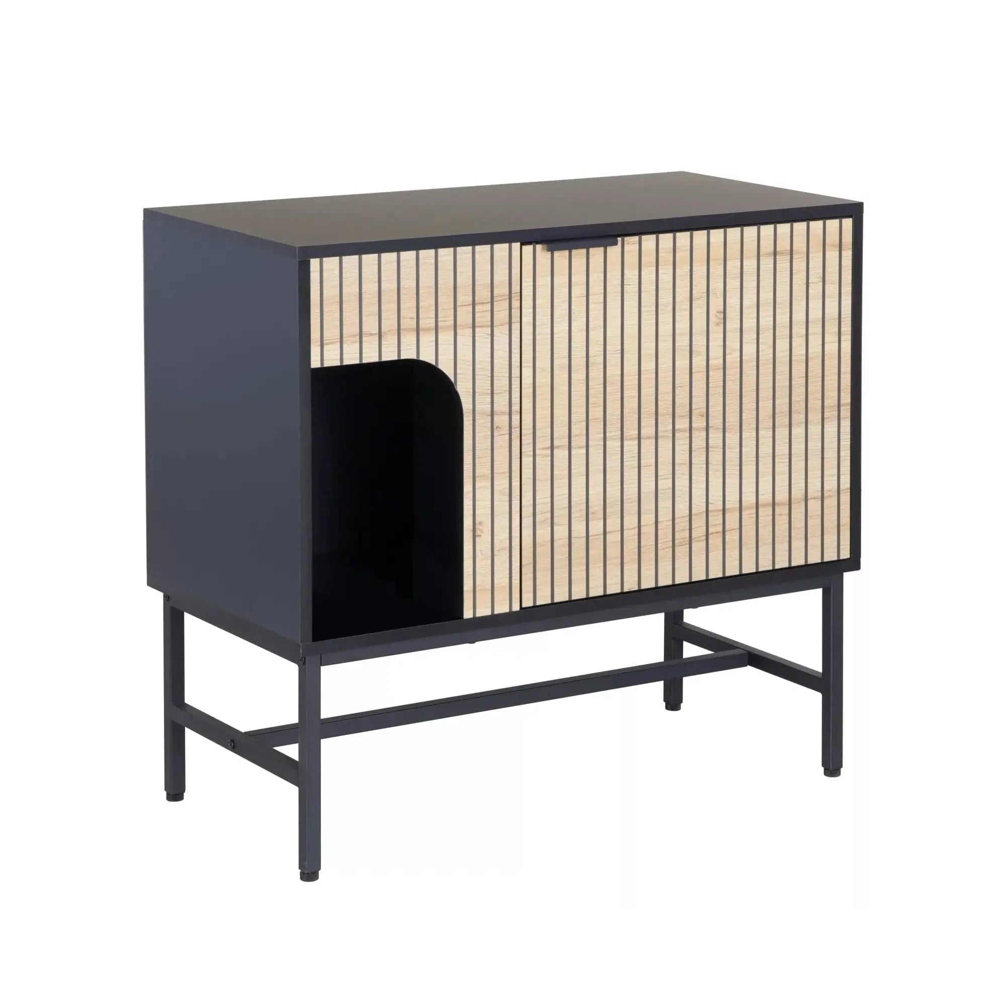 Comoda MAGO K3, negru/stejar, PAL/metal, 80x40x75 cm