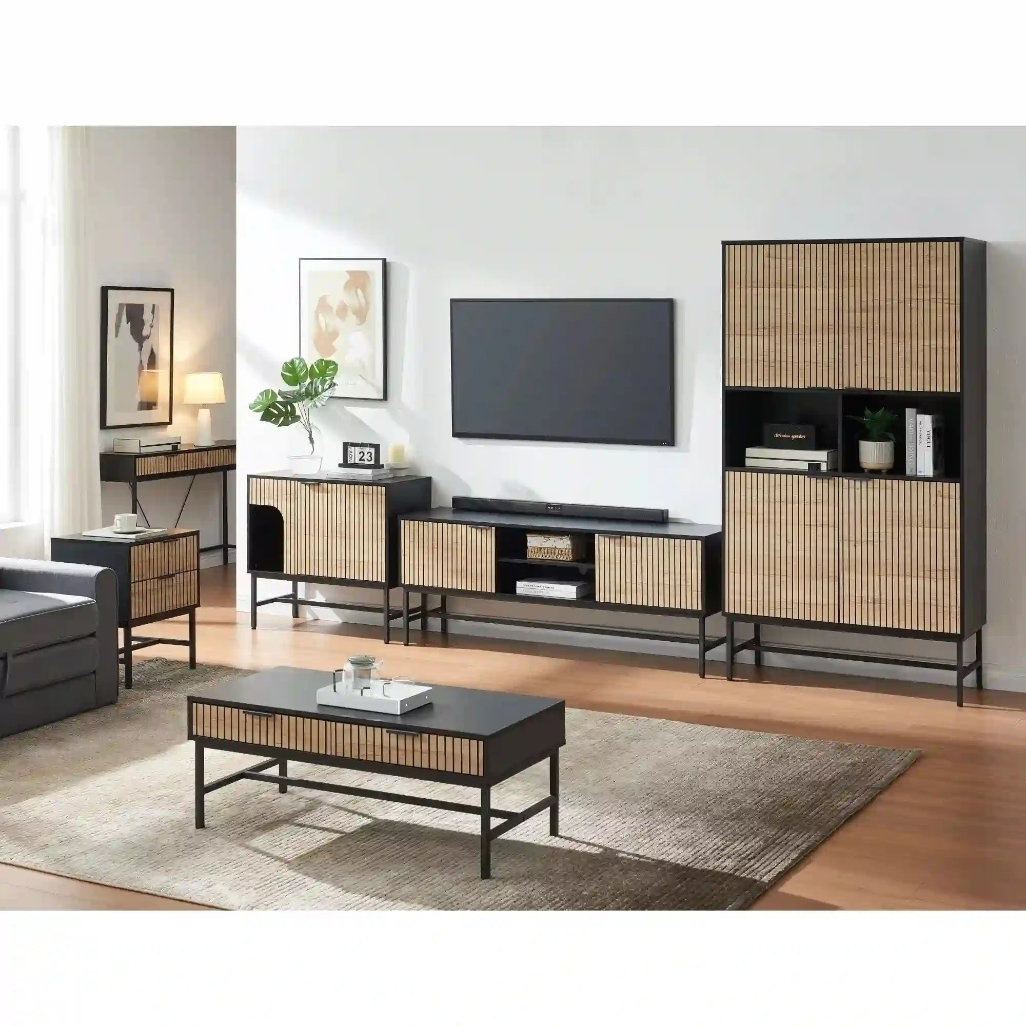 Comoda MAGO K3, negru/stejar, PAL/metal, 80x40x75 cm