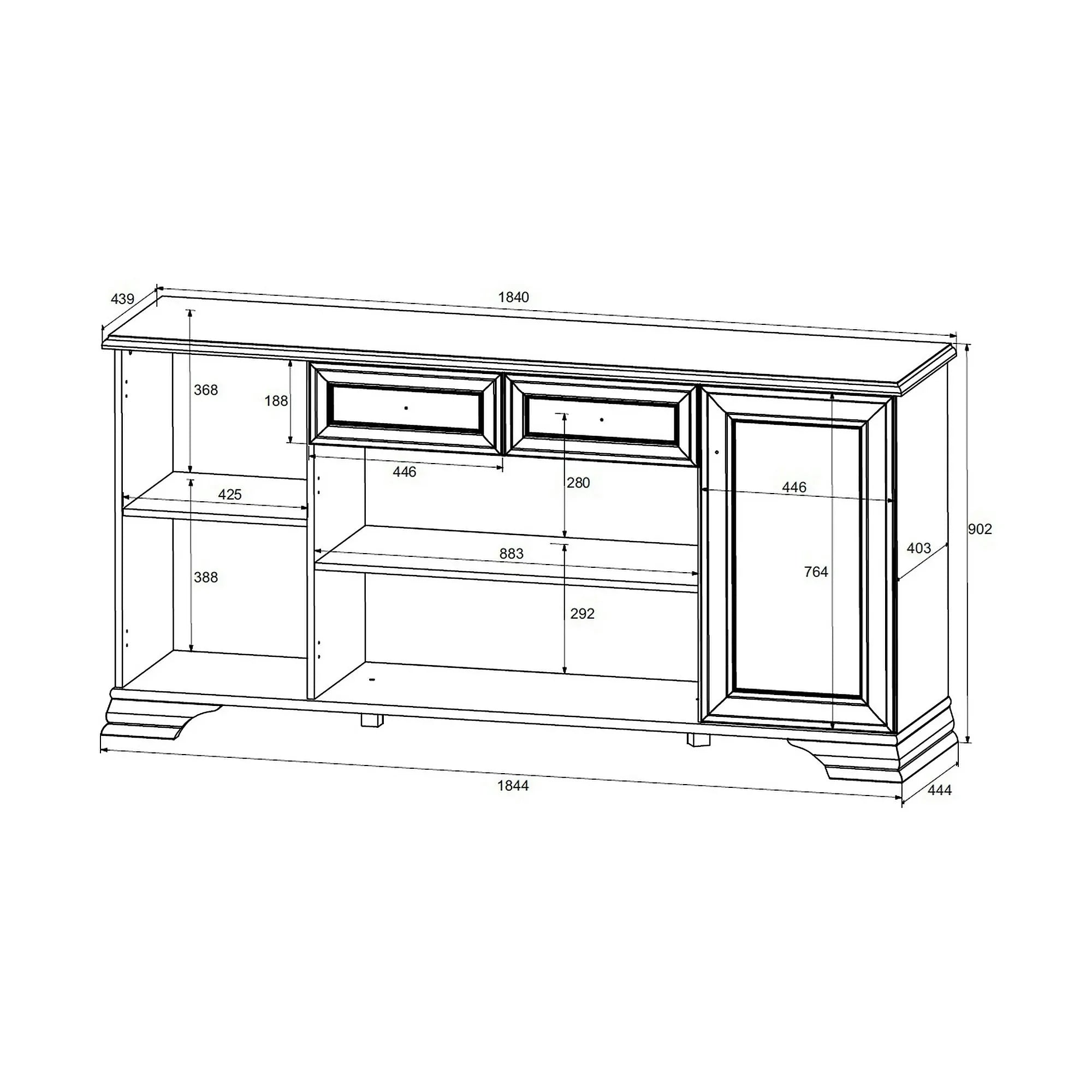 Comoda mare alba IDENTO, alb, PAL melaminat, 184x45x91 cm