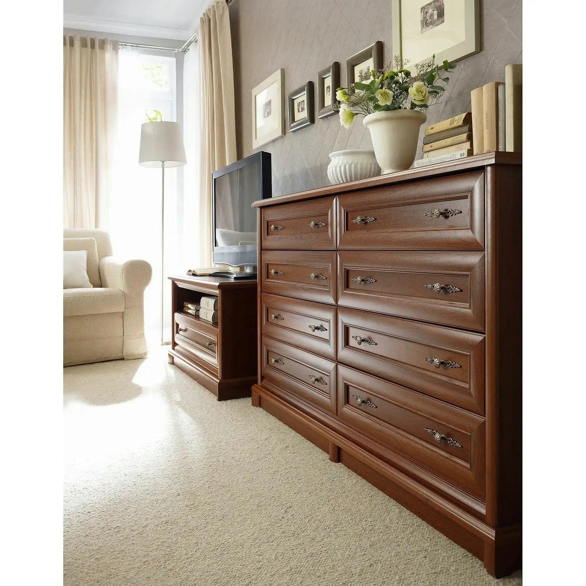 Comoda mare dormitor Kent EKOM8S, castan, PAL, 154x45x91 cm
