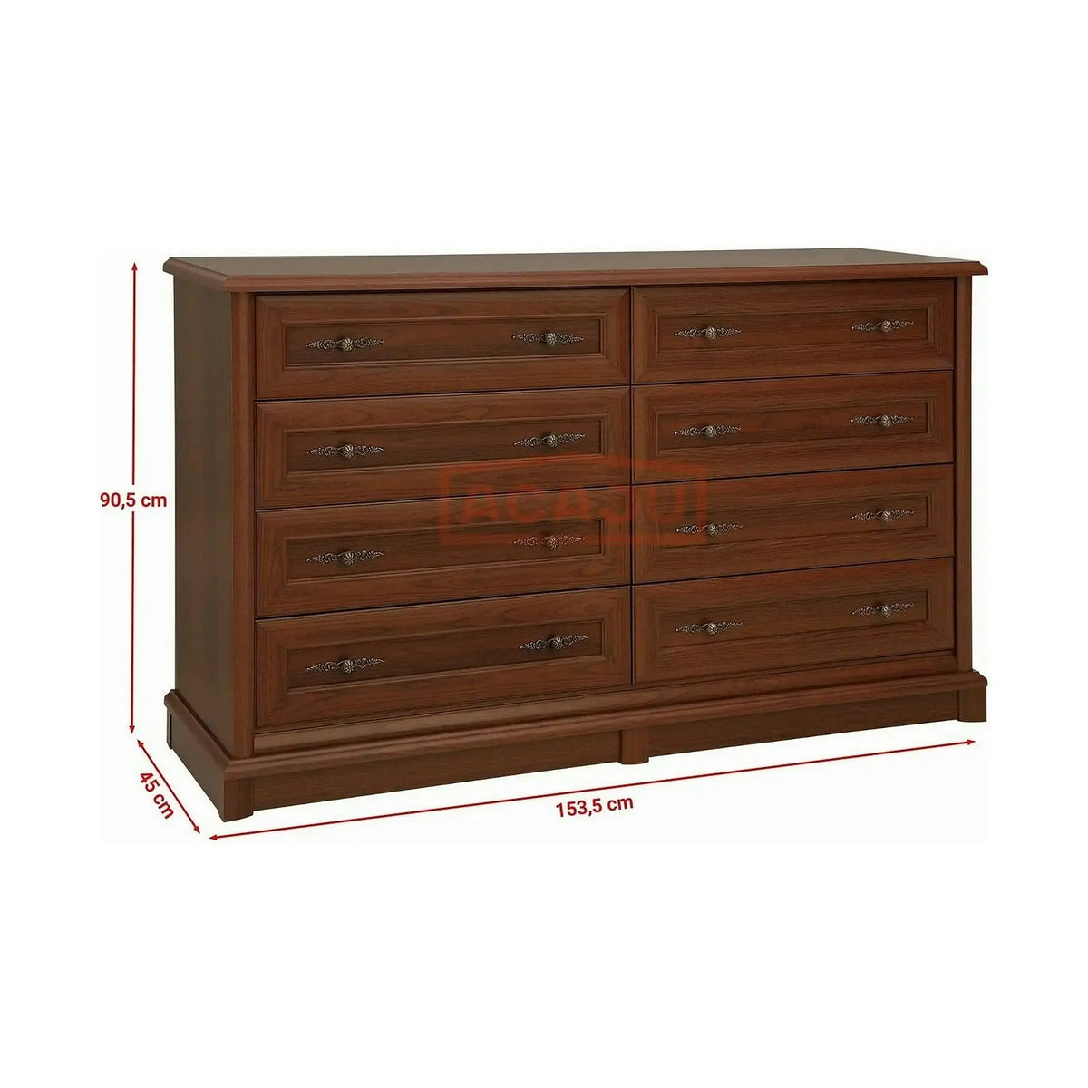Comoda mare dormitor Kent EKOM8S, castan, PAL, 154x45x91 cm