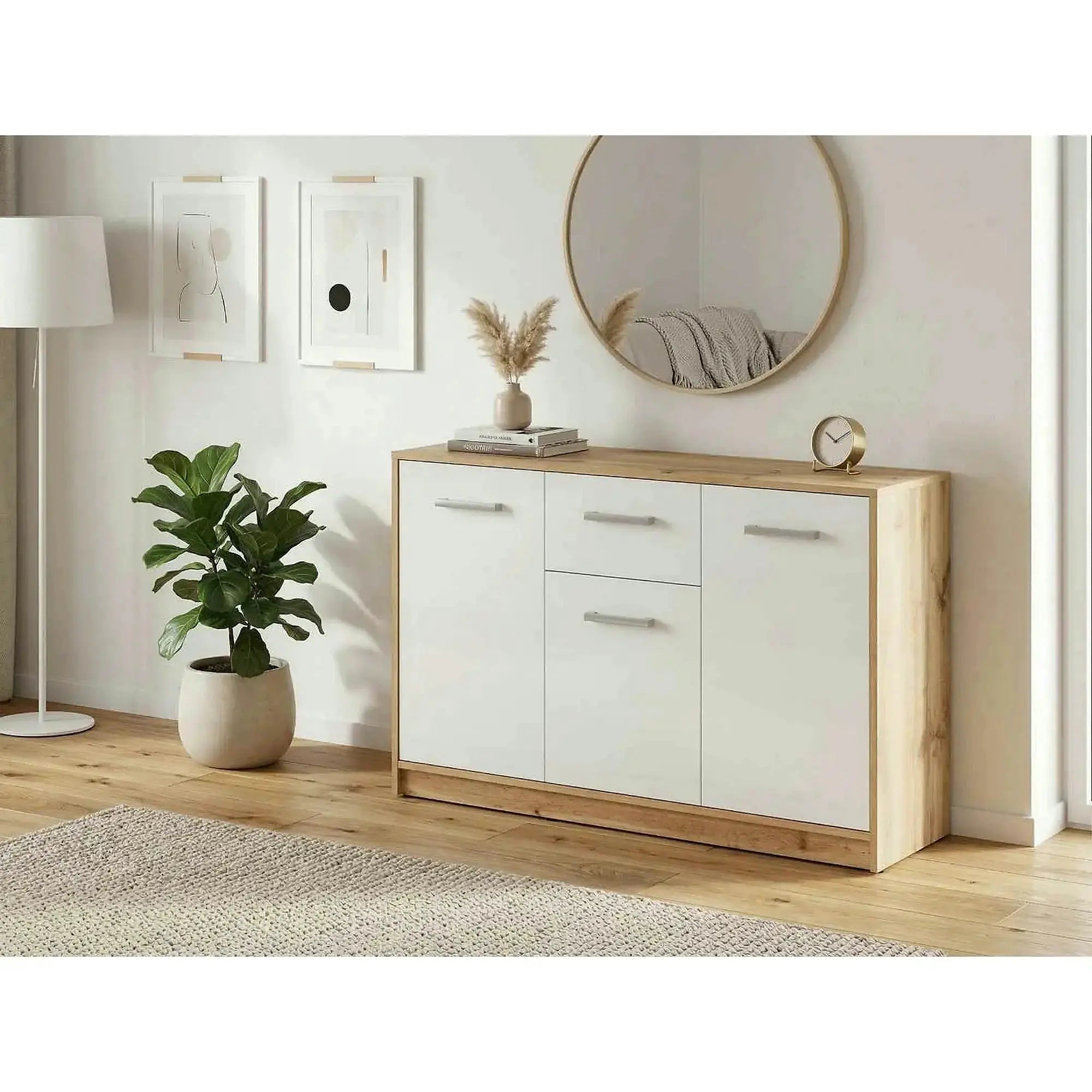 Comoda Matos, stejar wotan/alb, PAL, 119x34x79 cm