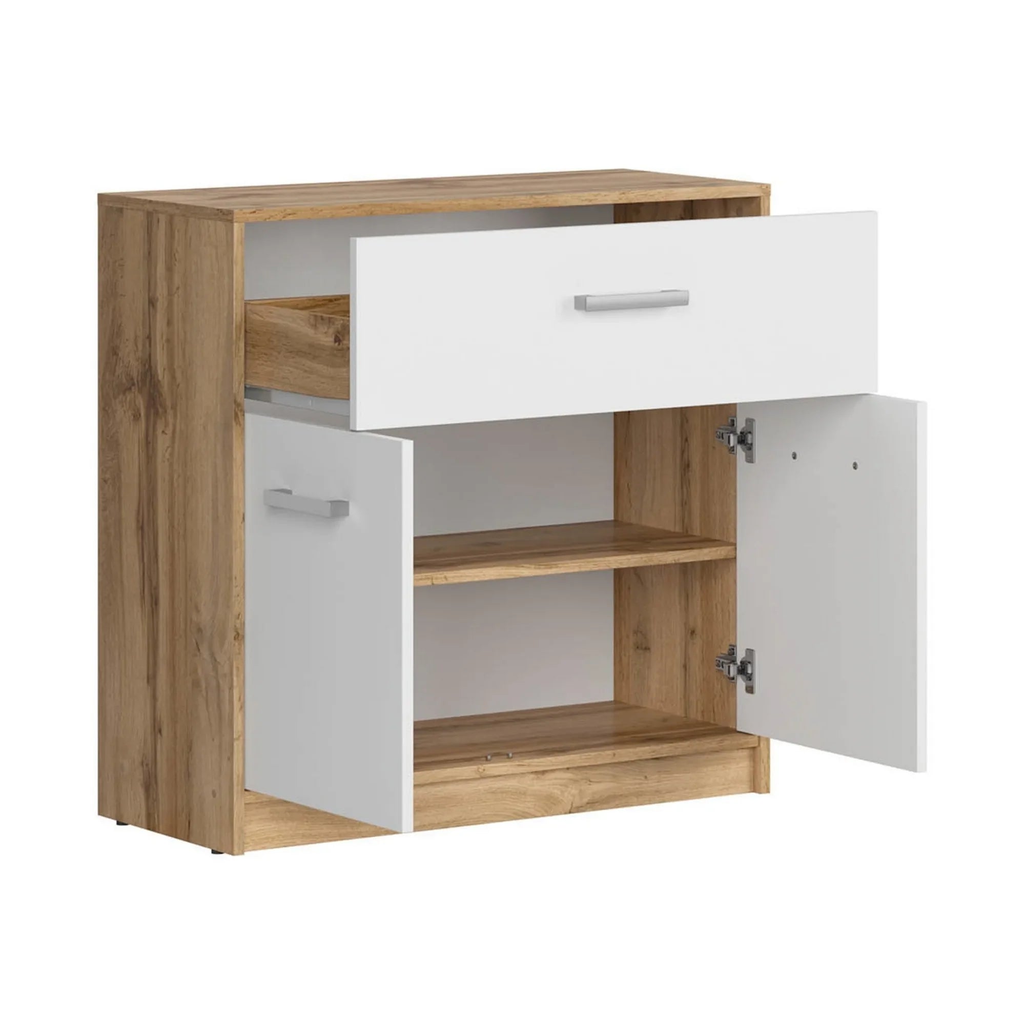 Comoda MATOS, stejar wotan/alb, PAL, 80x34x79 cm