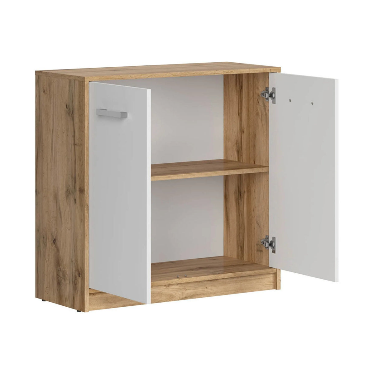 Comoda MATOS, stejar wotan/alb, PAL laminat, 80x34x79 cm
