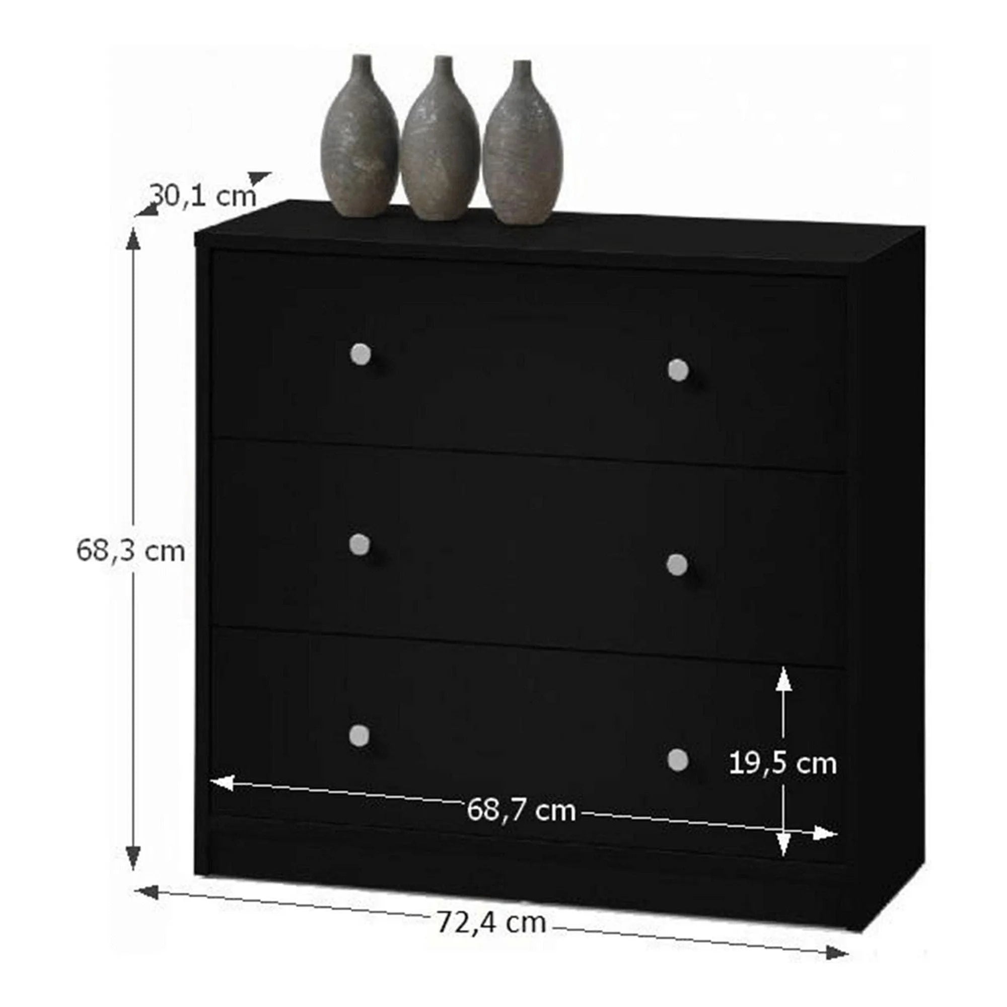 Comoda MAY 3, negru, PAL melaminat, 72x30x68 cm