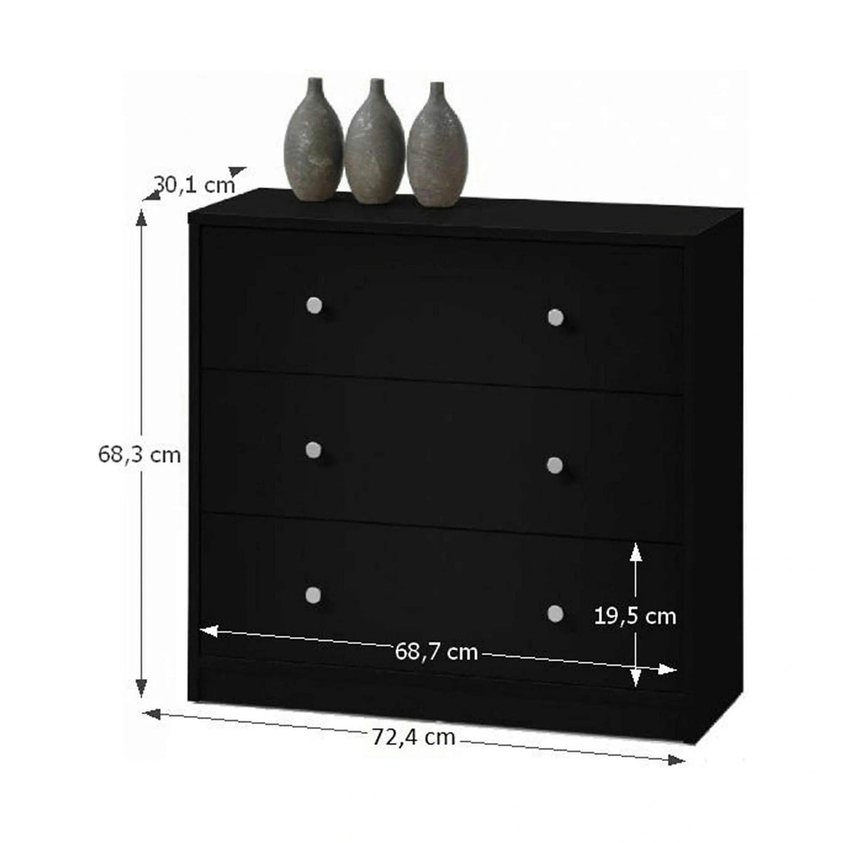 Comoda MAY 3, negru, PAL melaminat, 72x30x68 cm