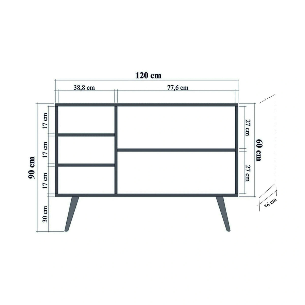 Comoda Mega-120, stejar sonoma, PAL melaminat, 120x36x90 cm