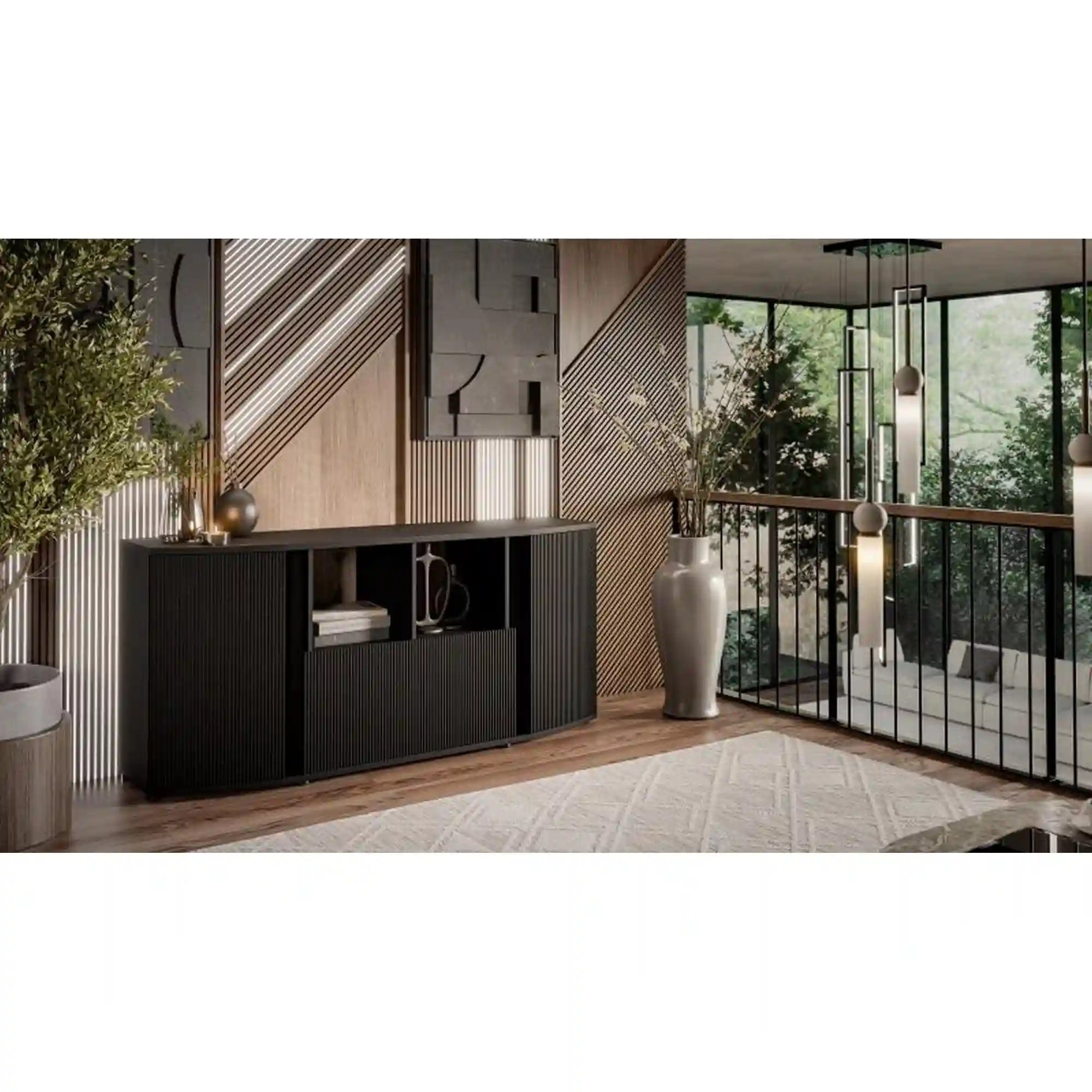 Comoda MICHELLE, negru/stejar, PAL laminat, 178x47x82 cm