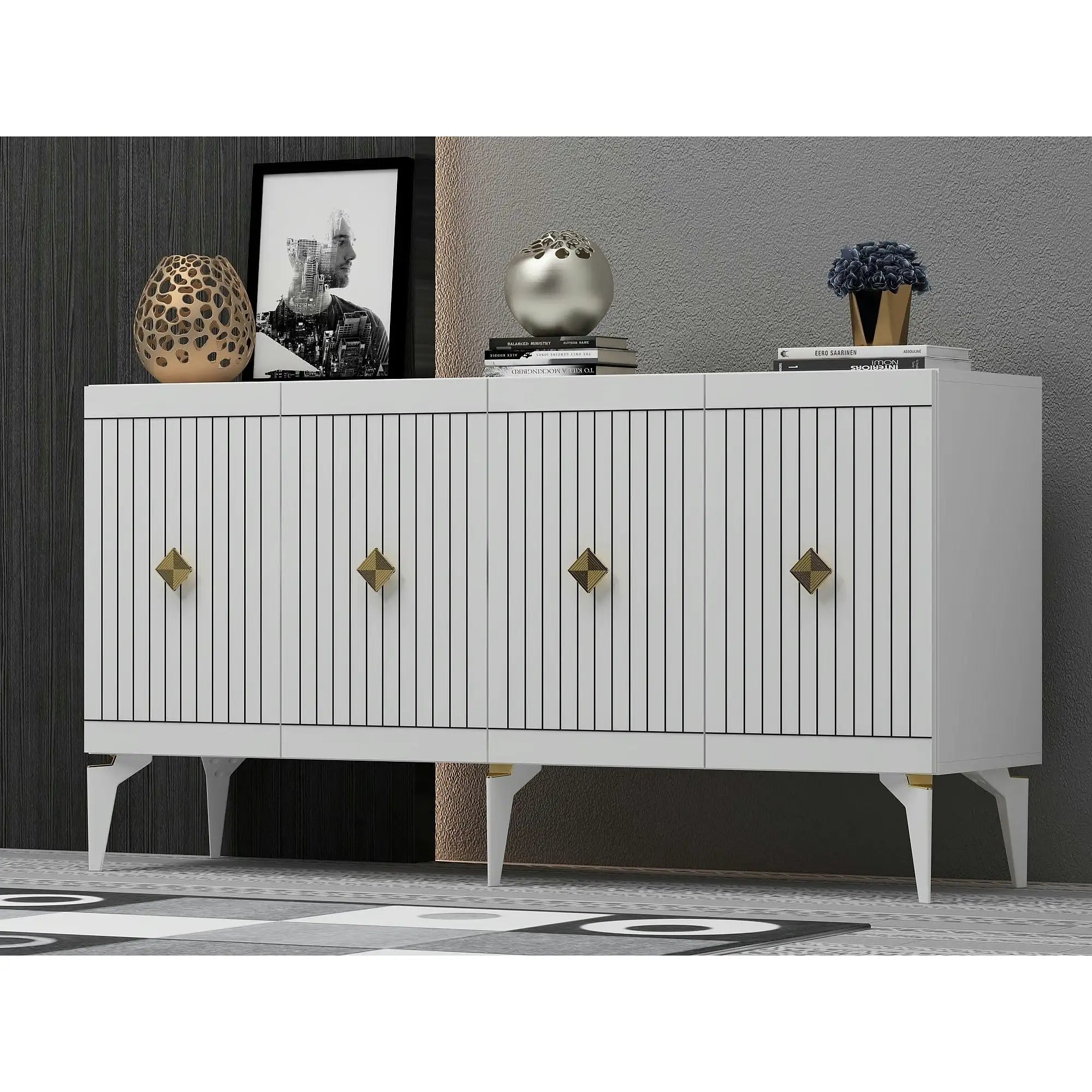 Comoda MIDAS, alb, PAL melaminat, 150x40x79 cm