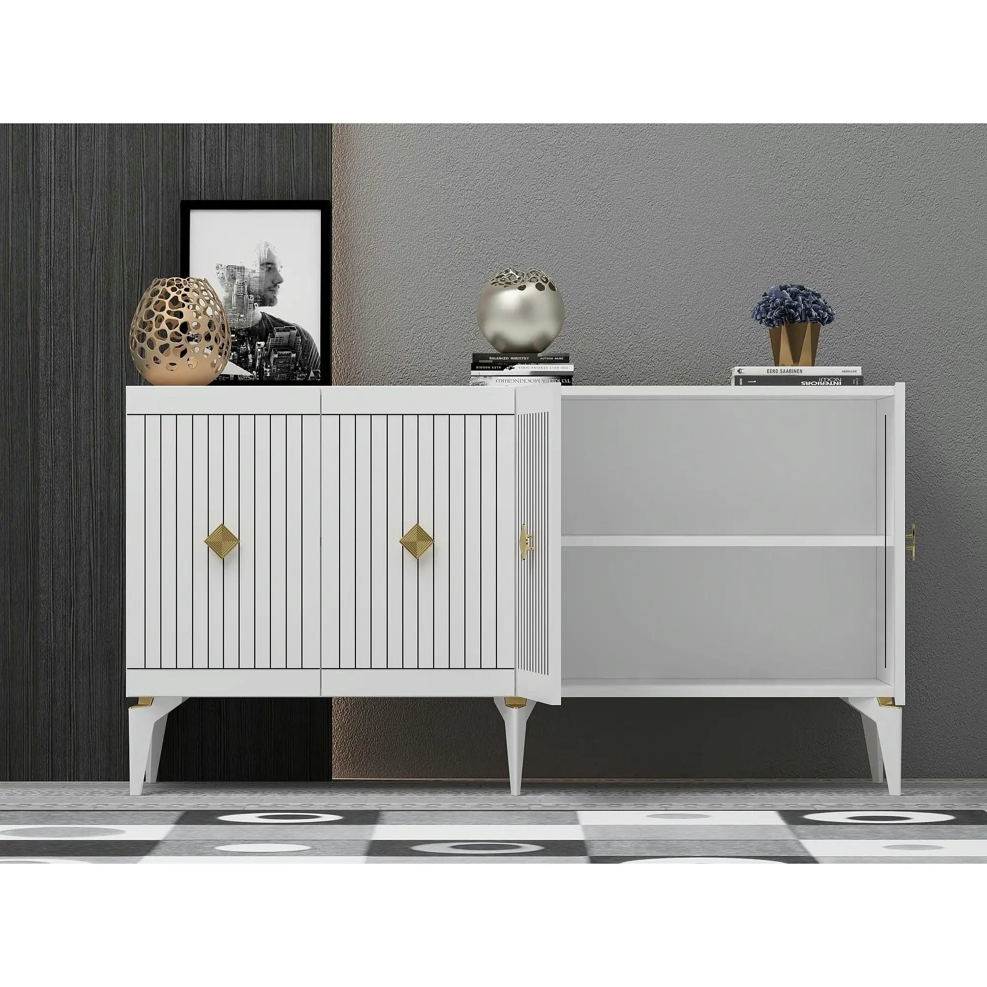 Comoda MIDAS, alb, PAL melaminat, 150x40x79 cm