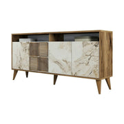 Comoda Milan, alb cu efect de marmura/nuc, PAL melaminat, 160x35x78 cm