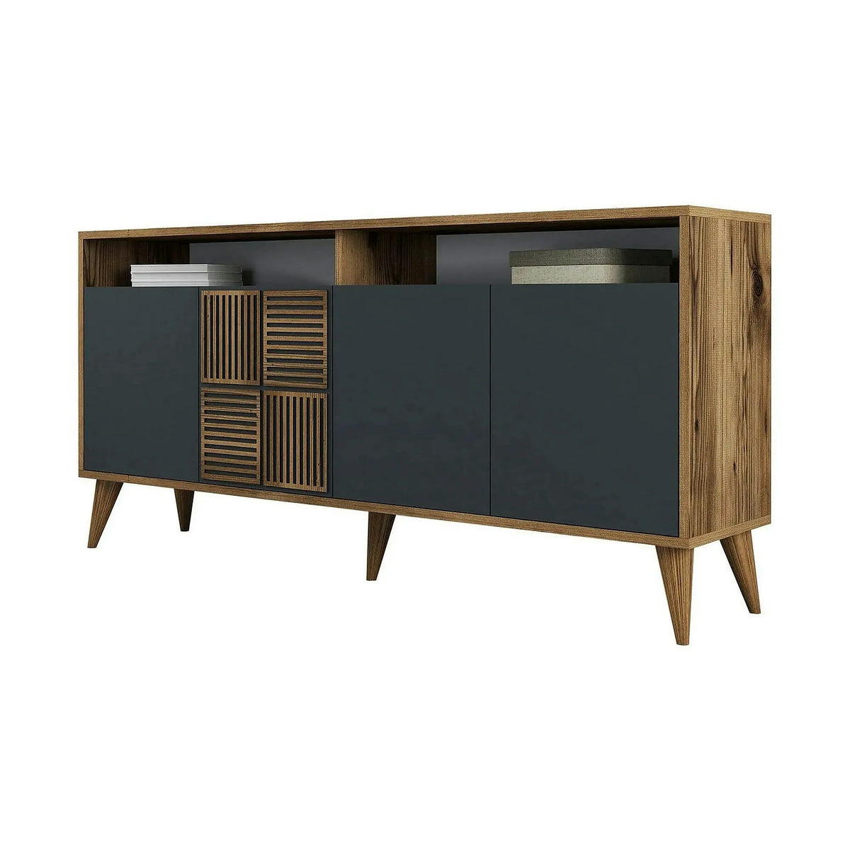 Comoda MILAN, nuc/gri antracit, PAL melaminat, 160x35x78 cm