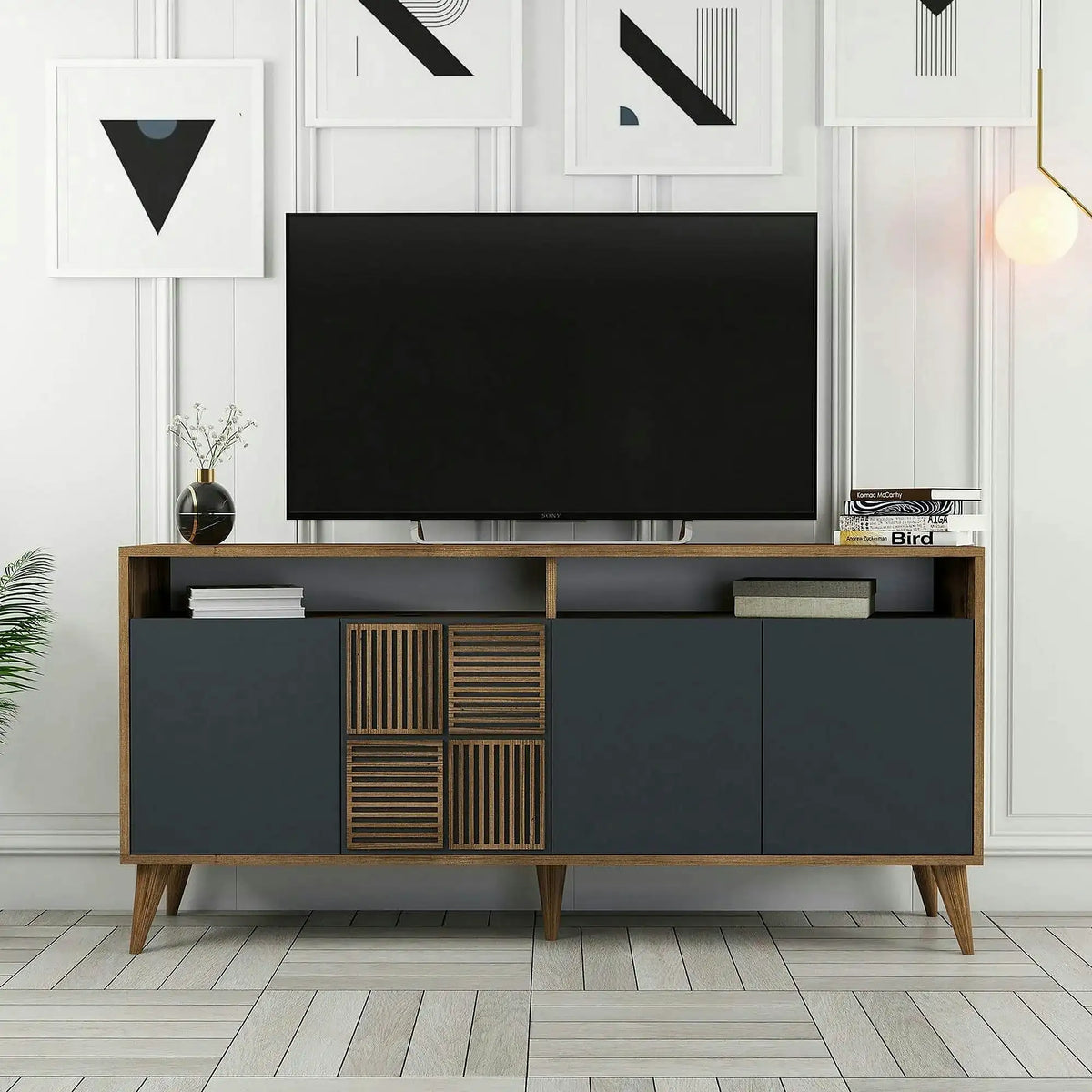Comoda MILAN, nuc/gri antracit, PAL melaminat, 160x35x78 cm