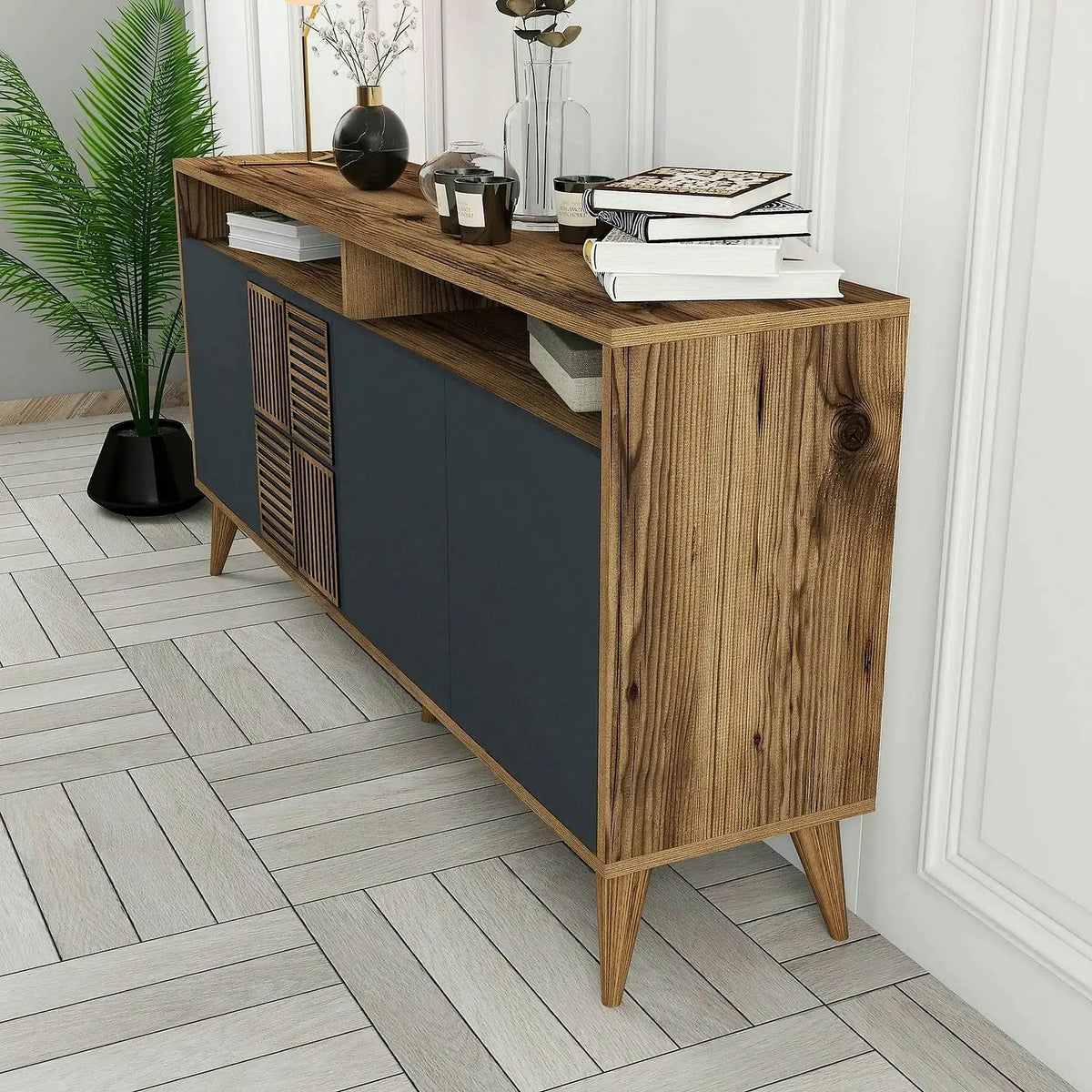 Comoda MILAN, nuc/gri antracit, PAL melaminat, 160x35x78 cm