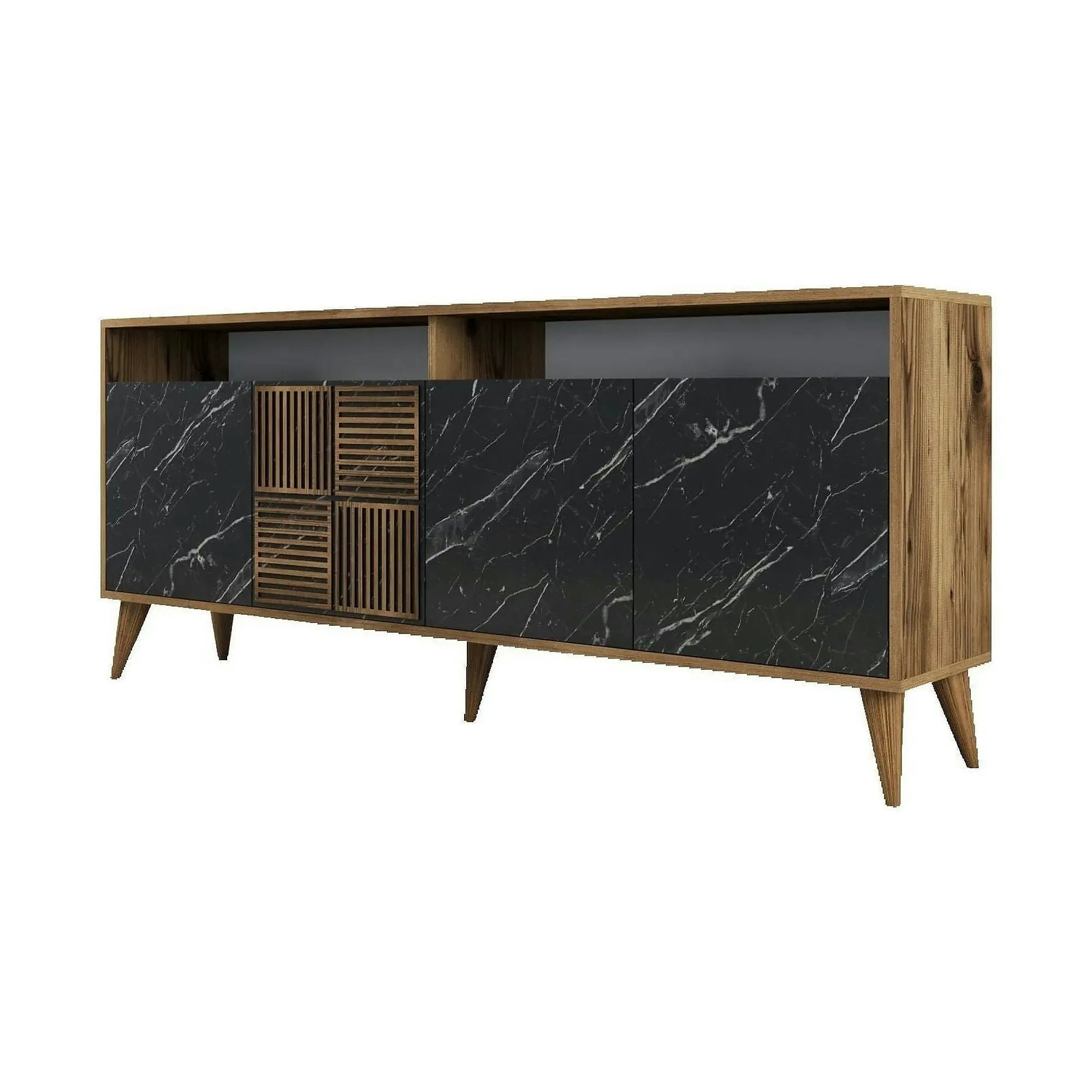 Comoda Milan, nuc/negru, PAL melaminat/plastic, 180x35x79 cm