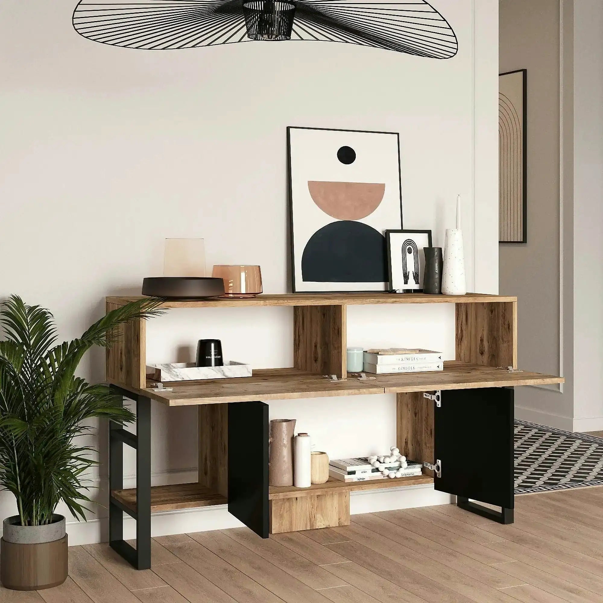 Comoda ML25 - A, pin atlantic/negru, PAL melaminat/metal, 139x43x84 cm