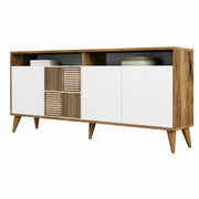 Comoda moderna living Milan, din PAL melaminat, alun/alb, 180x35x79 cm
