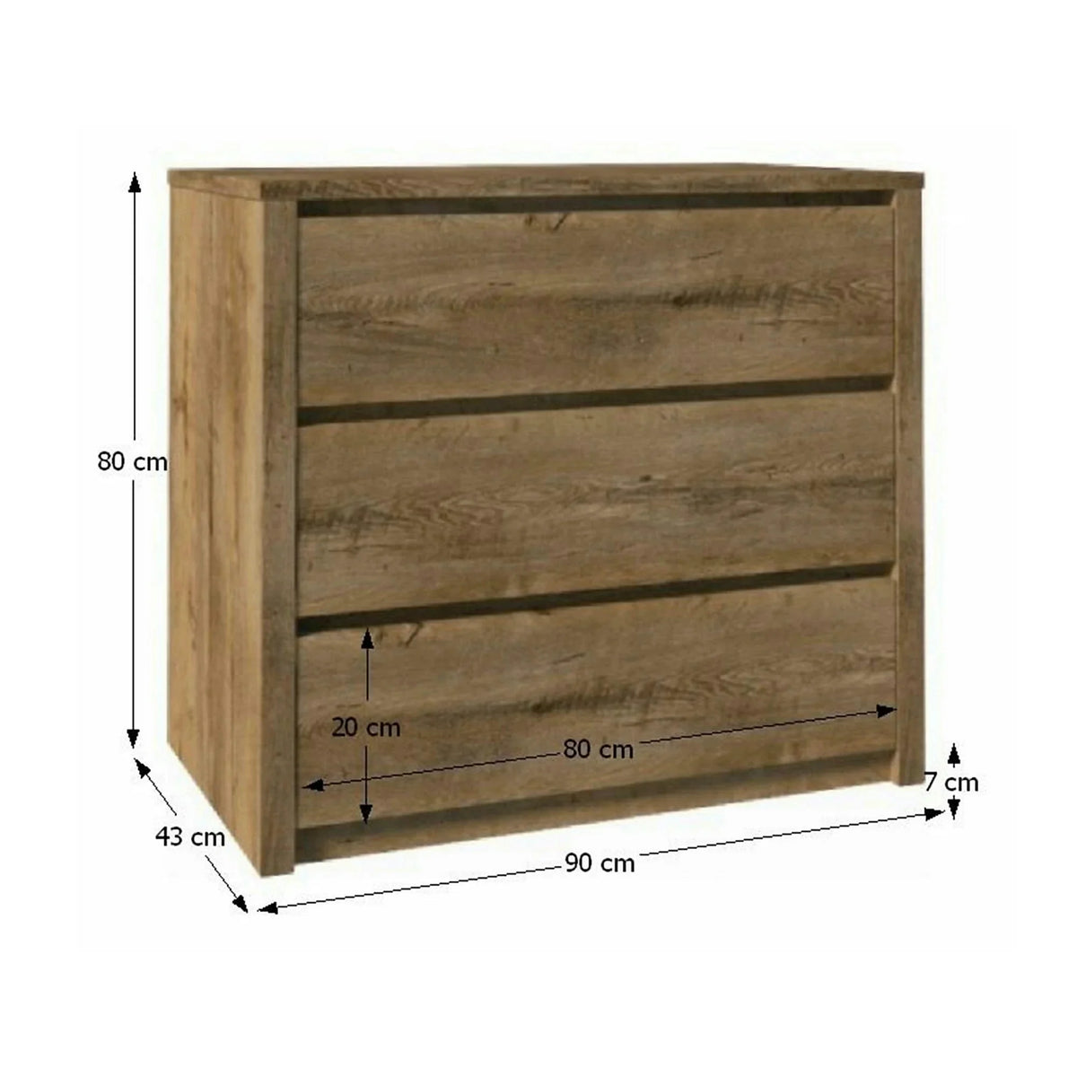 Comoda MONTANA K3S, stejar lefkas inchis, PAL melaminat, 90x43x80 cm