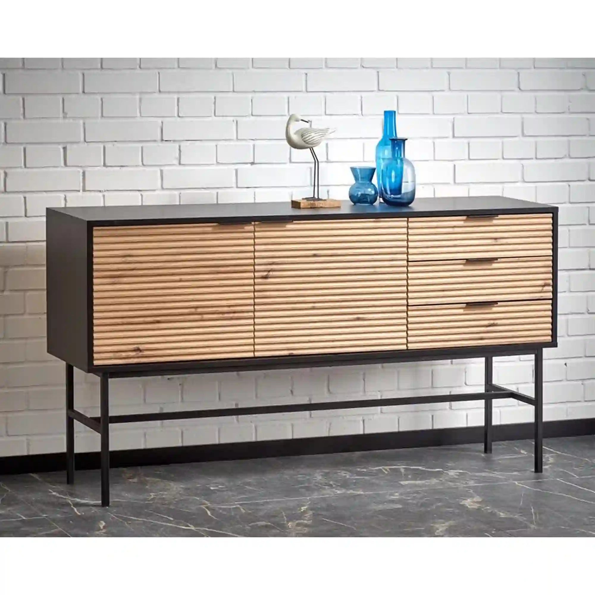 Comoda MURANO, stejar artisan/negru, PAL/metal, 160x40x86 cm