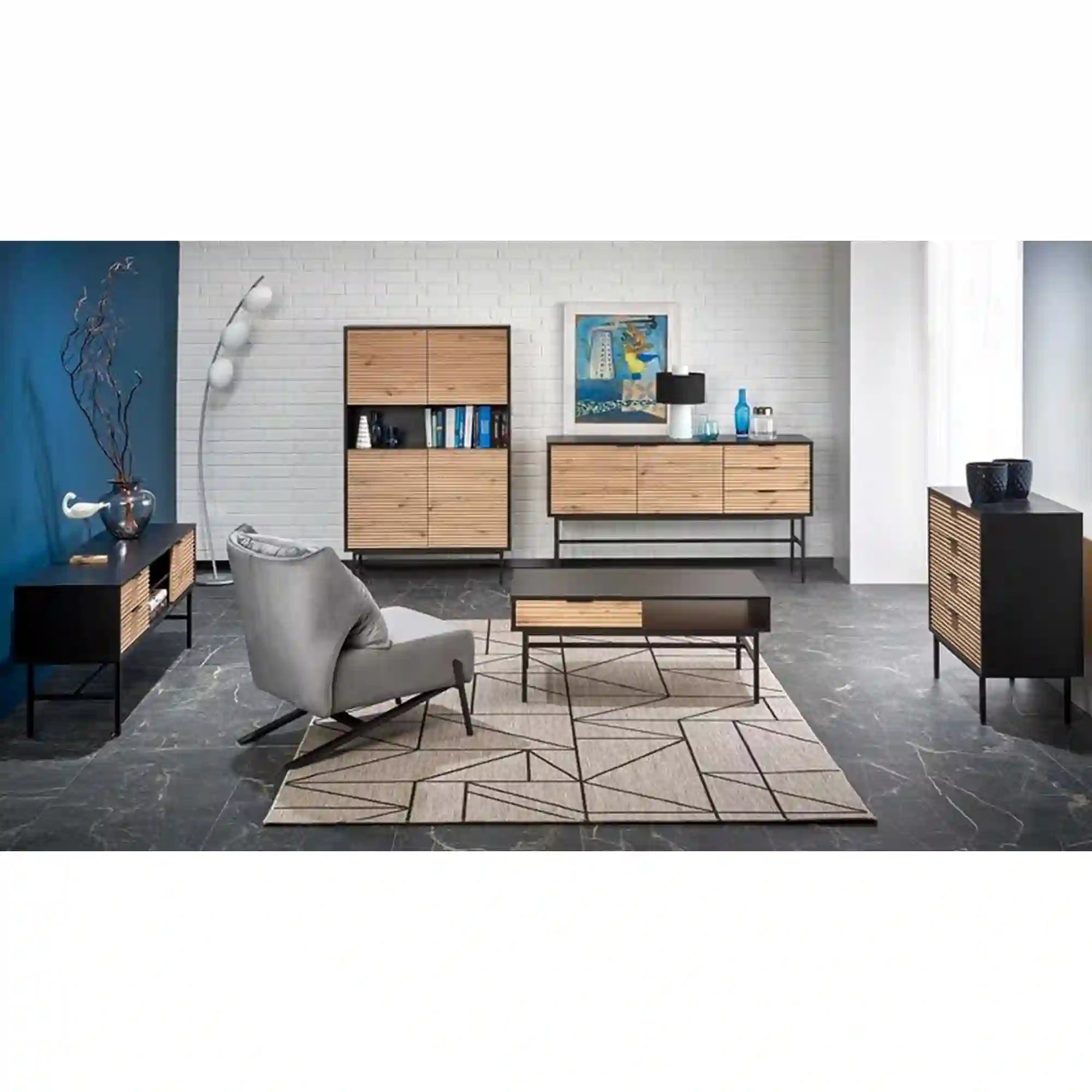 Comoda MURANO, stejar artisan/negru, PAL/metal, 160x40x86 cm