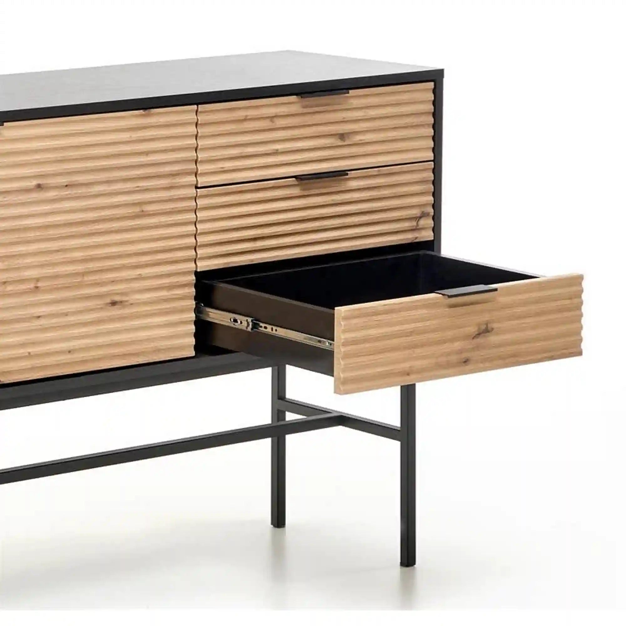 Comoda MURANO, stejar artisan/negru, PAL/metal, 160x40x86 cm