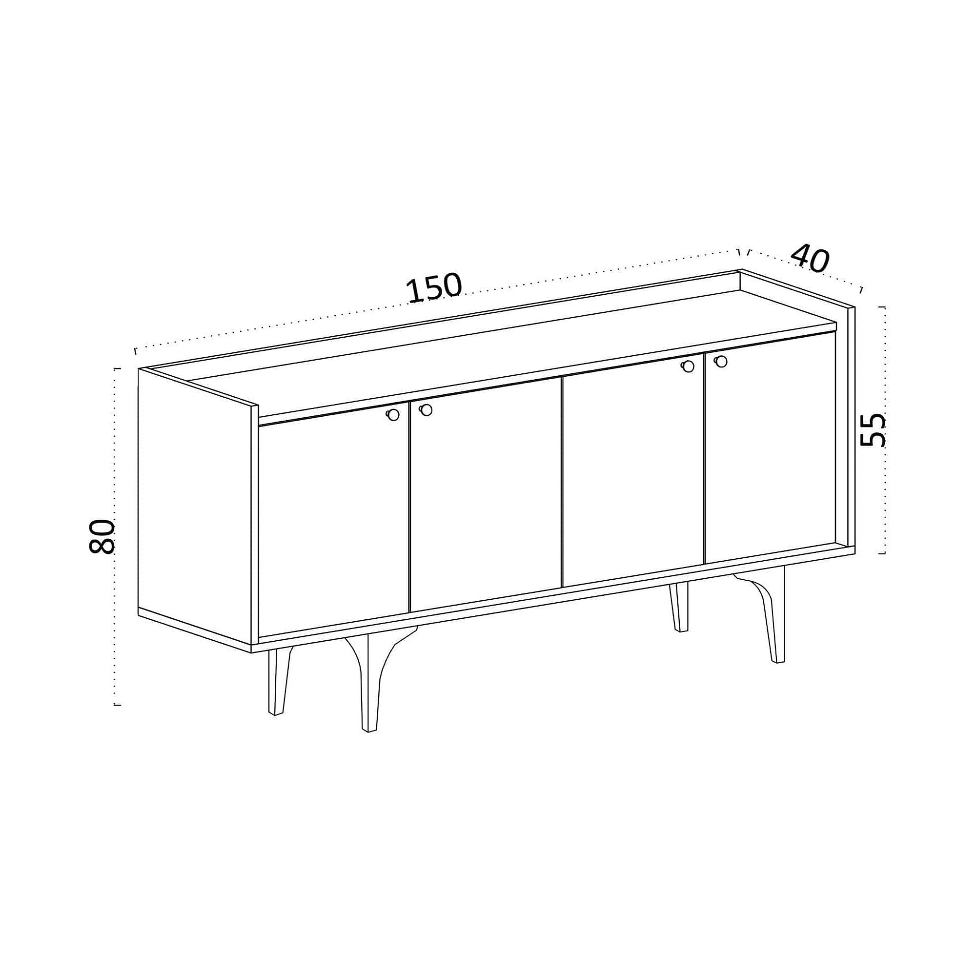 Comoda NAVI, stejar/negru, PAL melaminat/metal, 150x40x80 cm